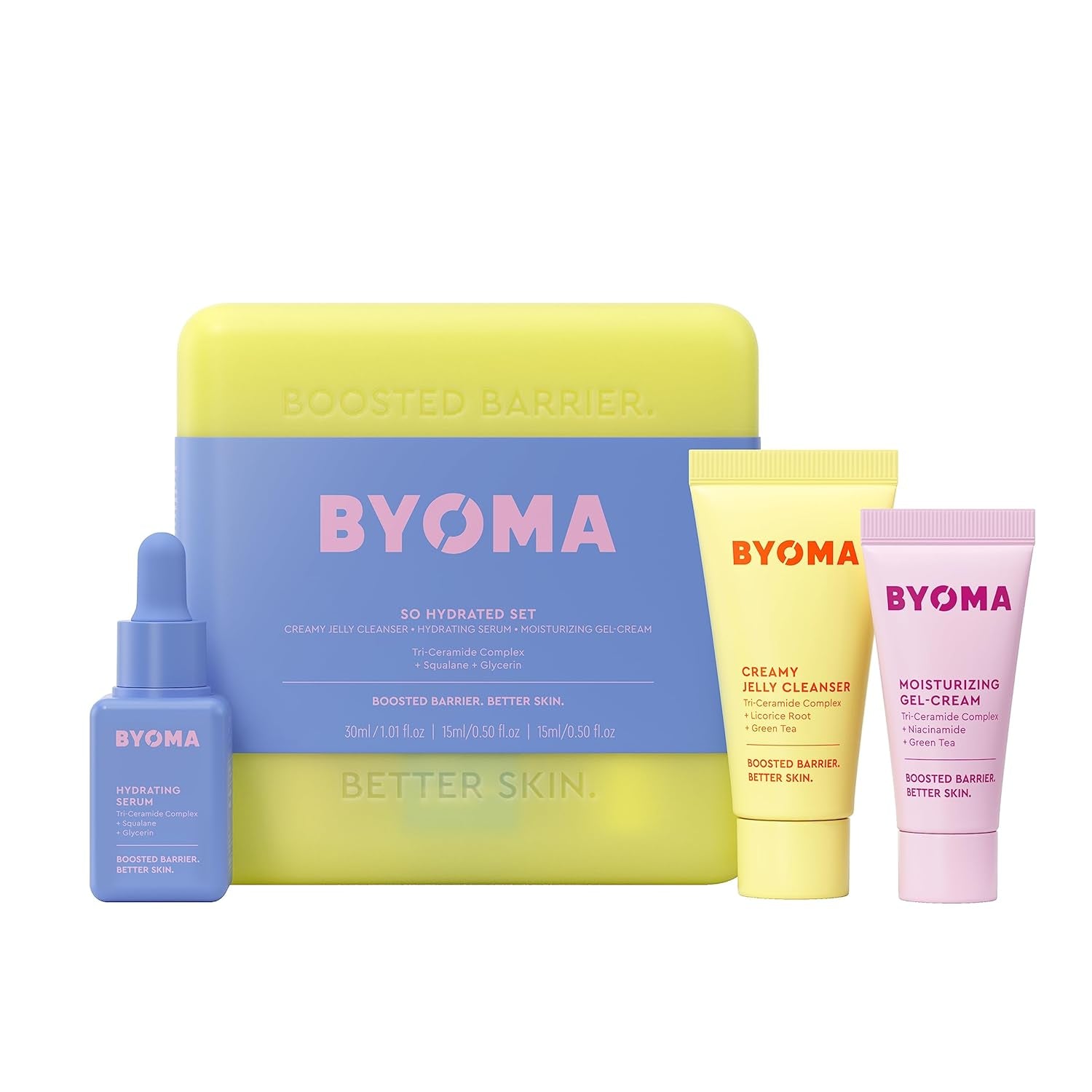 so Hydrating Set - Barrier Repair Skincare Set - Creamy Jelly Cleanser, Hydrating Face Serum & Ceramide Face Moisturizer for Dry Skin - anti Wrinkle, Alcohol Free Skin Care - 30Ml, 15Ml, 15Ml