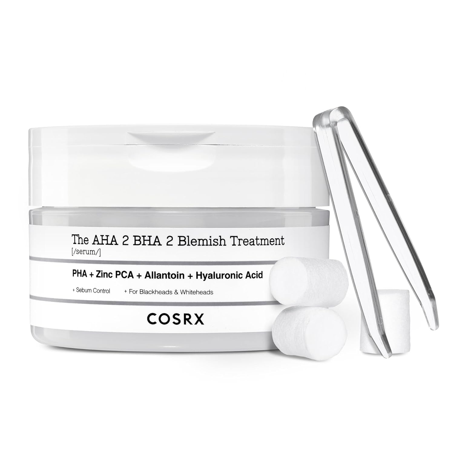 AHA 2% BHA 2% Blemish Treatment Serum, 60+ Pure Cotton Balls, Quick & Easy Daily Spot Treatment, Blackheads & Whiteheads, Sebum Control, Paraben Free, Phthalates Free, Korean Skin Care