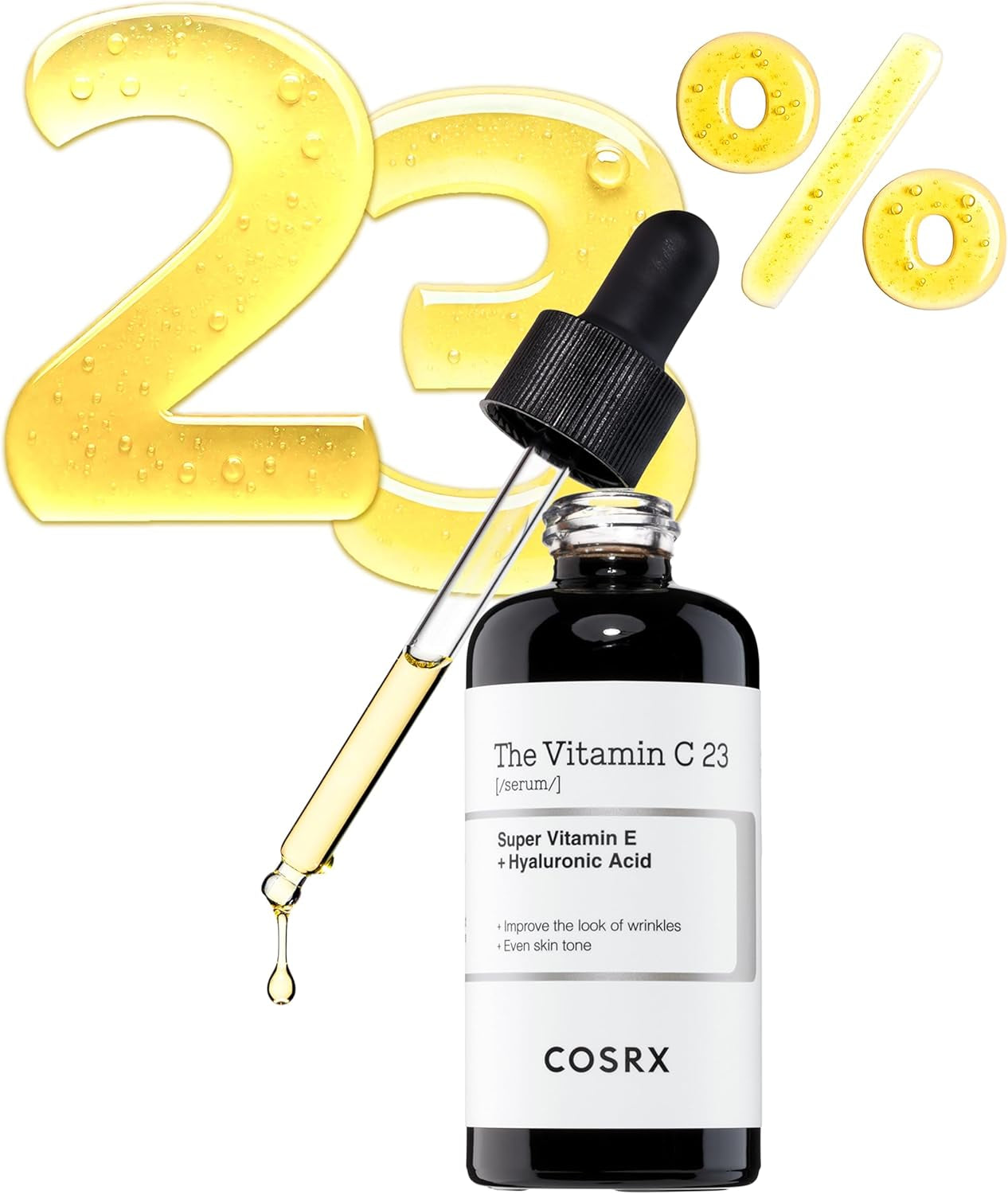 Pure Vitamin C 23% Serum with Vitamin E & Hyaluronic Acid, Brightening & Hydrating Facial Serum for Fine Lines, Uneven Skin Tone & Dull Skin, Korean Skincare, 0.7Oz/20G