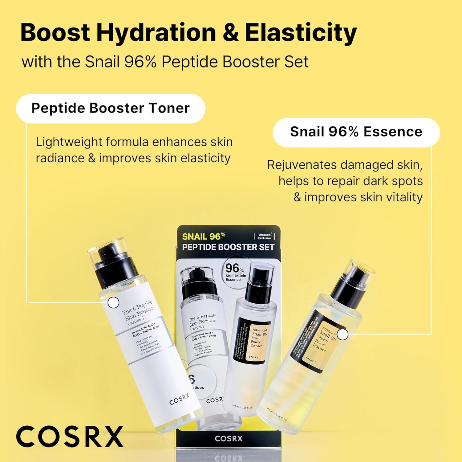 Snail Mucin 96% Peptide Booster Set - Amazon Exclusive - Korean Skin Care, Gift Sets, Skin Care Sets for Women, Advanced Snail Mucin Serum, Face Serum