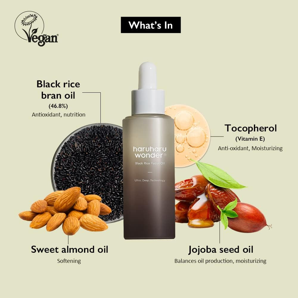 Haruharu WONDER Aceite Facial Arroz Negro (30Ml) | Aceite Facial Con Arroz Negro Fermentado | Hidratante, Antiedad, Antioxidante | Vegano, Cruelty-Free