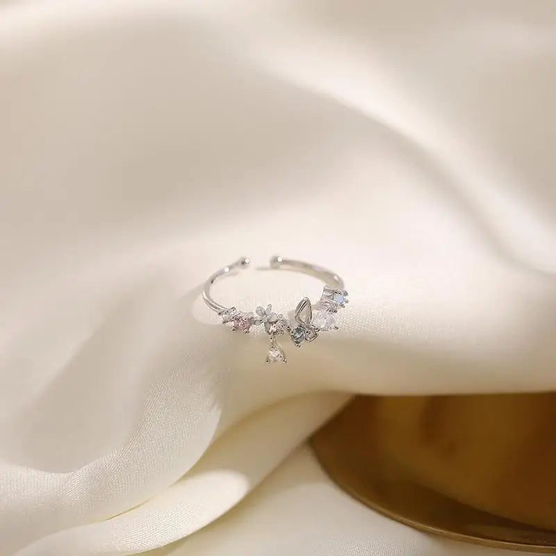 Zircon Flowers Bowkont Adjustable Ring for Women Simple Beautiful Princess Accessories Gift
