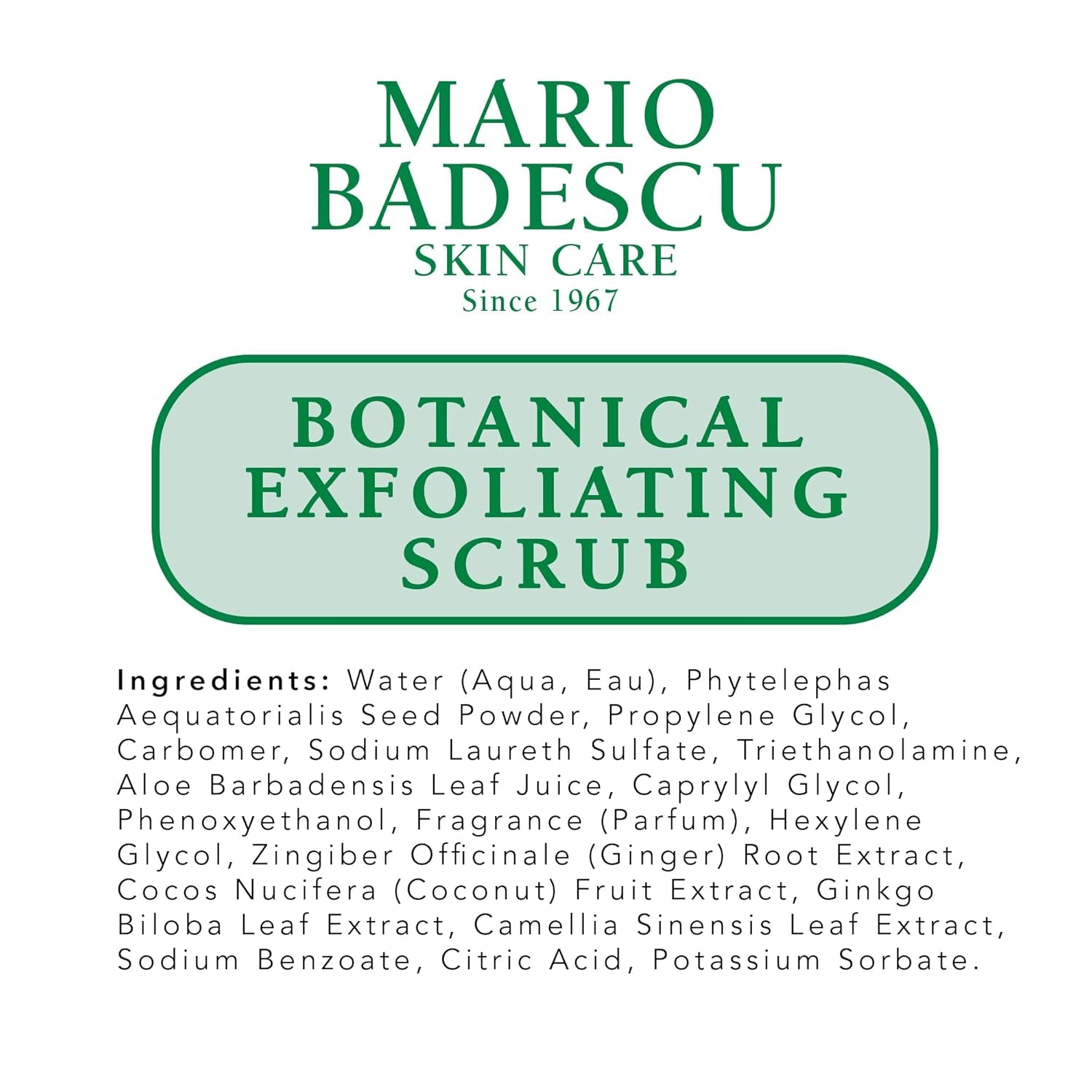 Botanical Exfoliating Scrub for All Skin Types, Face Scrub with Ivory Palm Seeds & Green Tea Extract, Gentle Exfoliating Face Wash, 3.4 Fl Oz