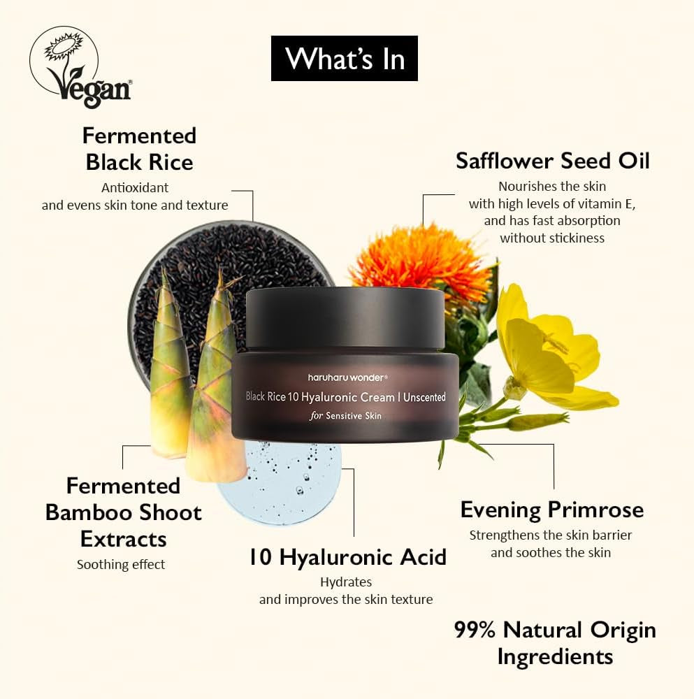 Wonder Black Rice 10 Hyaluronic Cream Unscented, 50Ml, Face Moisturizer, Vegan, Cruelty Free, Daily Skincare