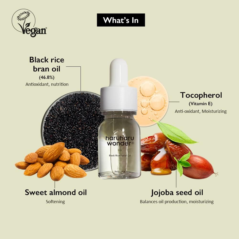 Haruharu Wonder Aceite Facial De Arroz Negro Wonder (10Ml) | Aceite Facial Con Arroz Negro Fermentado | Hidratante, Antiedad, Antioxidante | Vegano, Cruelty-Free