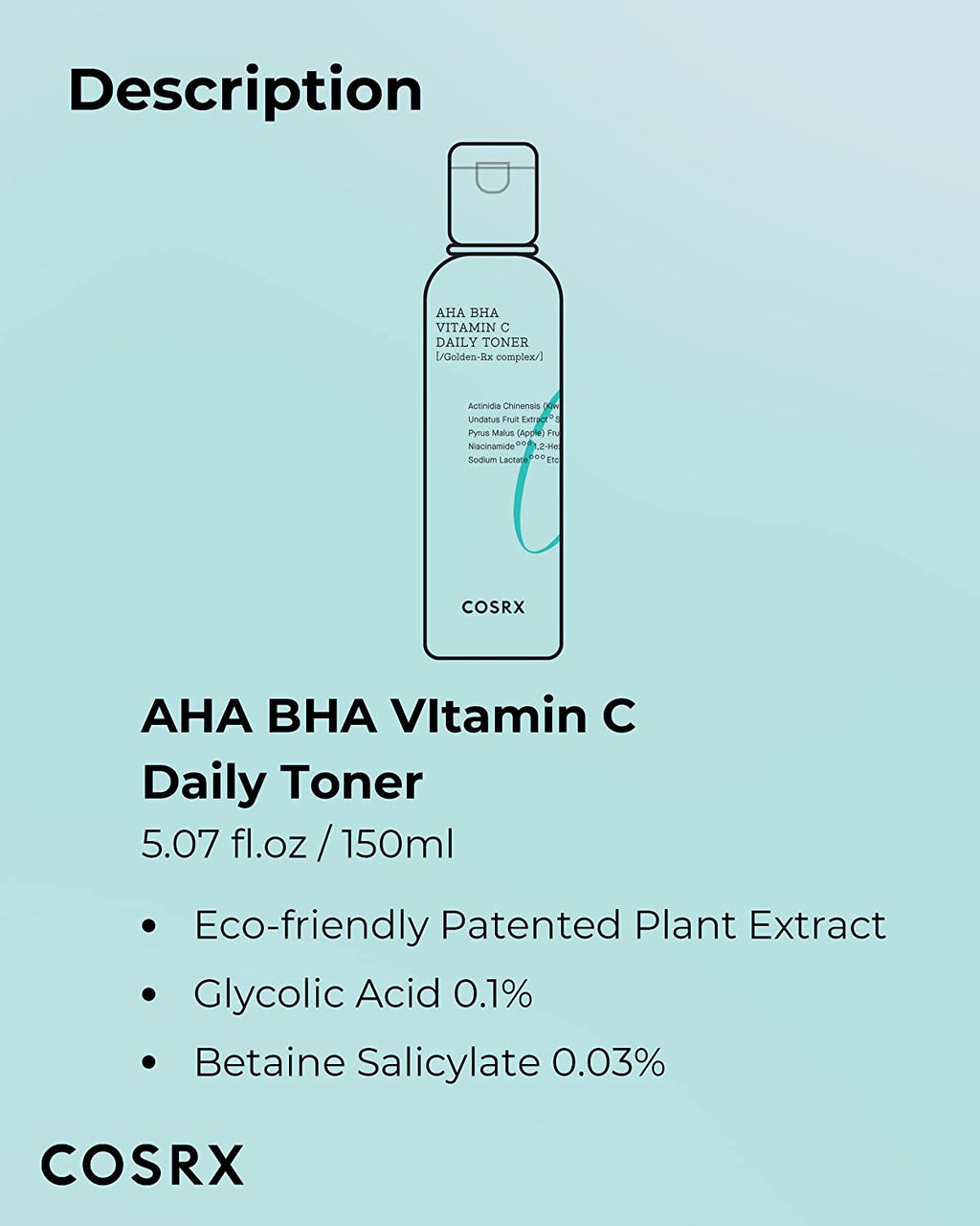 ABC Daily Toner, Korean Toner for Day & Night with AHA, BHA, & Vitamin C, Refreshing Exfoliating Toner for Clean Radiant Skin, Korean Skin Care, 150Ml, 5.07 Fl.Oz