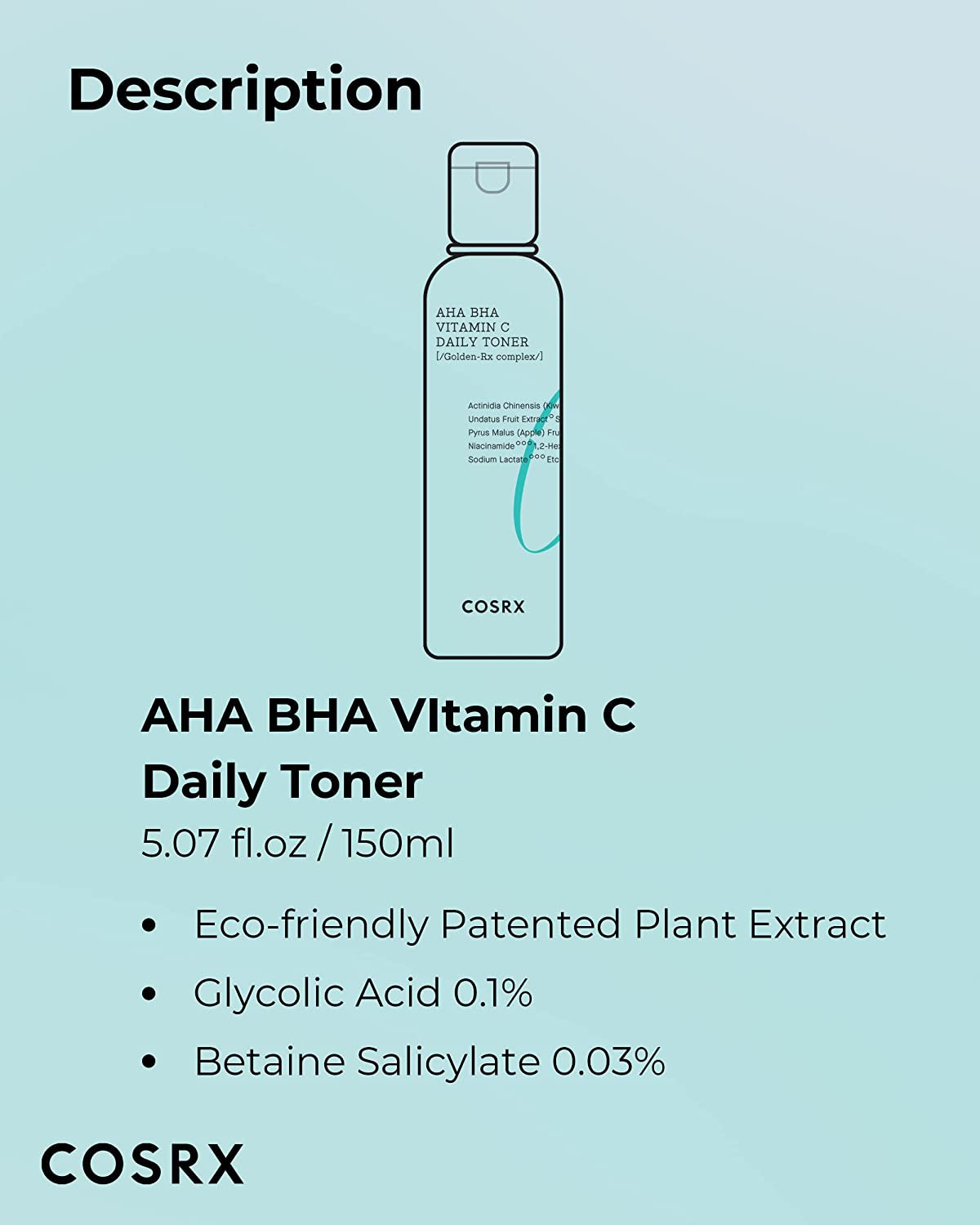 ABC Daily Toner, Korean Toner for Day & Night with AHA, BHA, & Vitamin C, Refreshing Exfoliating Toner for Clean Radiant Skin, Korean Skin Care, 150Ml, 5.07 Fl.Oz