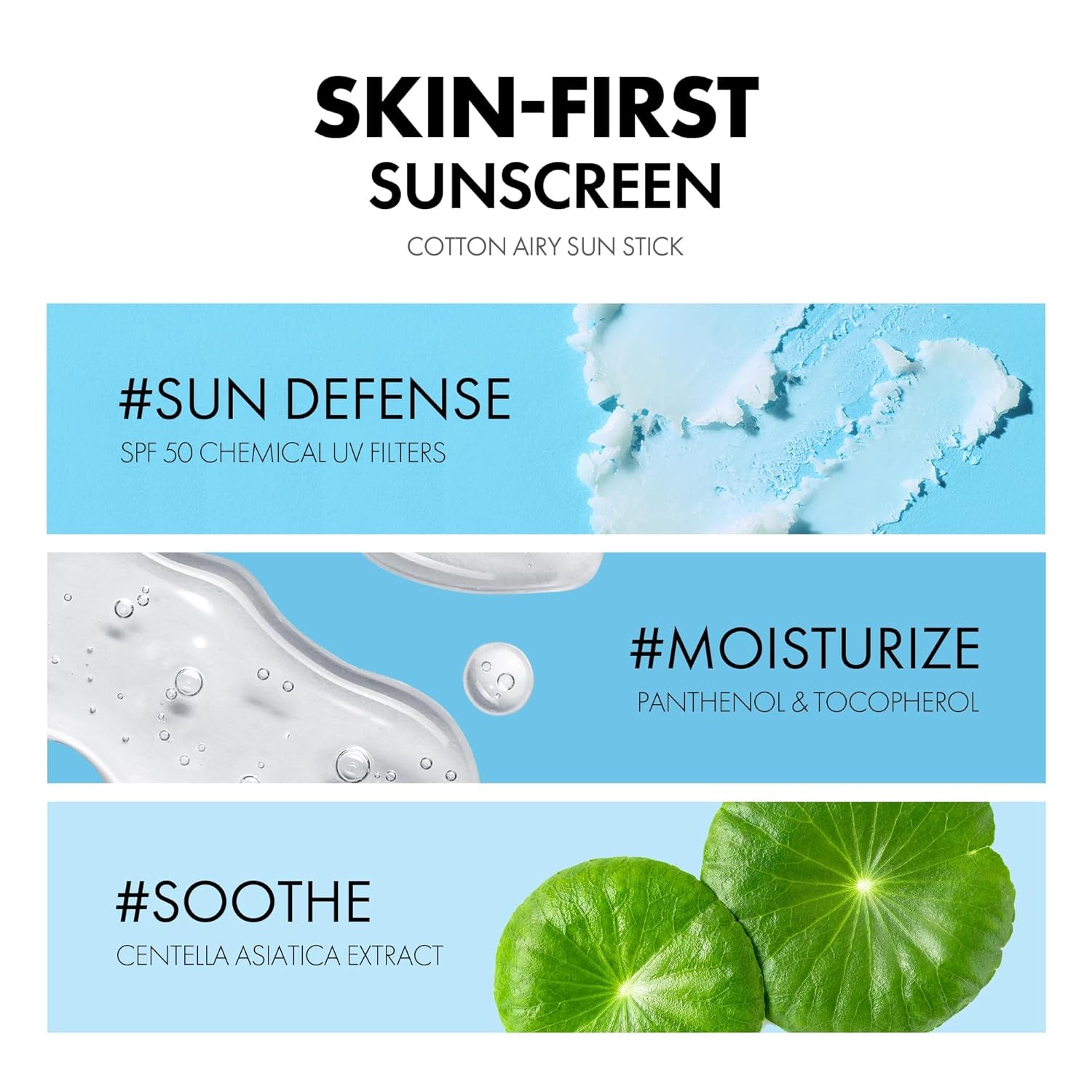 Cotton Airy Sun Stick SPF 50 Broad Spectrum Korean Matte Sunscreen Stick for Face - Travel Size Sebum Control Sunblock -Vegan, Lightweight, Non-Sticky 0.67 Oz