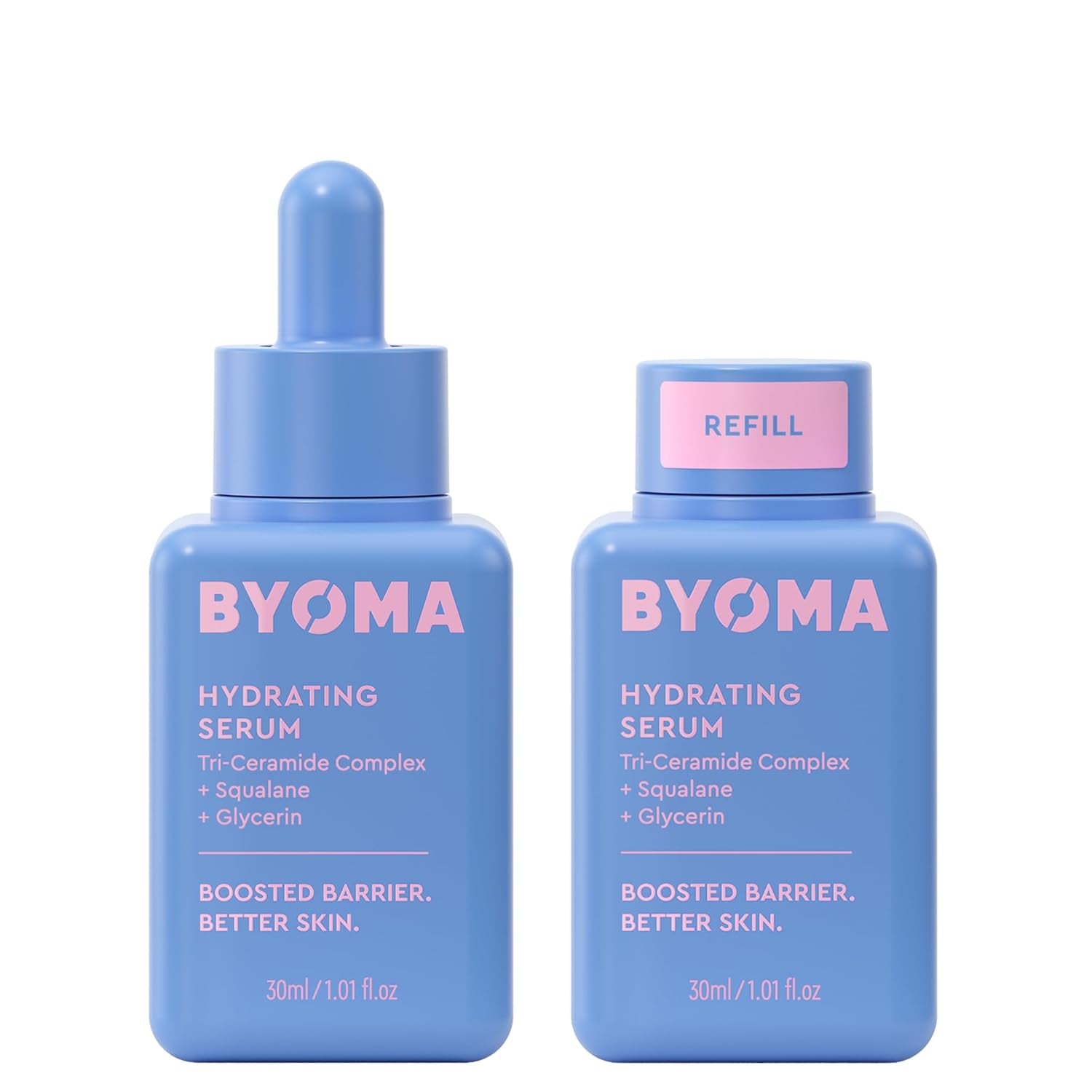 Hydrating Serum & Refill Bundle - Moisturizing Facial Serum with Squalane, Glycerin & Ceramides - Hydrating for Glowing, Dewy Skin - 2 X 1.01 Fl. Oz