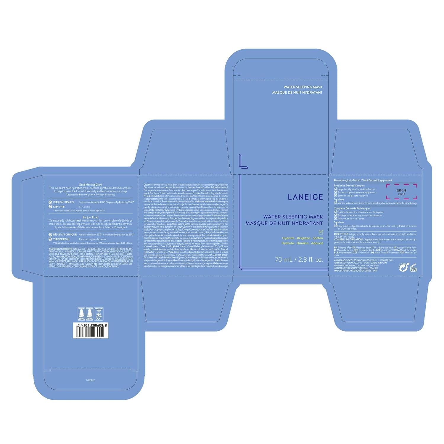 Water Sleeping Mask: Hydrating Korean Overnight Mask with Squalane & Probiotic-Derived Complex, for Bright, Glowing Skin & Barrier Support