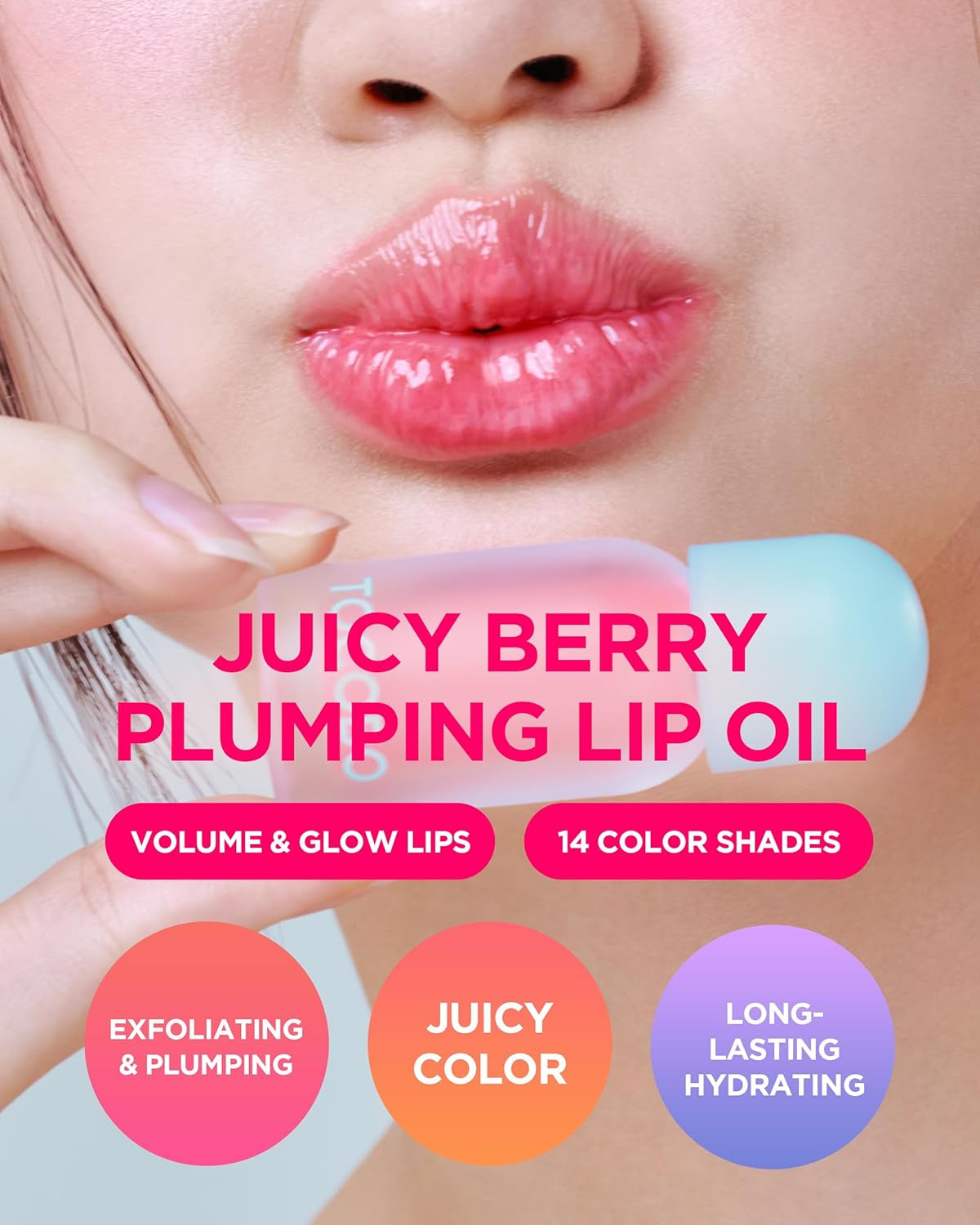 Juicy Berry Plumping Lip Oil 18 Cozy Pink – Korean Vegan Hydrating Lip Oil with Plant Oils for High Shine Gloss - Non Sticky Formula for All Skin Tones, 0.12 Fl.Oz.