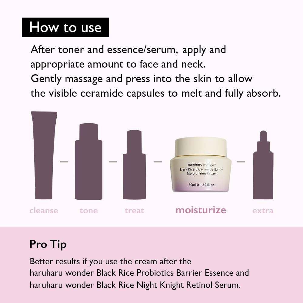 Wonder Black Rice 5 Ceramide Barrier Moisturizing Cream, Daily Skin Barrier Care, Long-Lasting Hydration, Soothing & Nourishing, Ceramide Capsules, Korean Skincare 50Ml