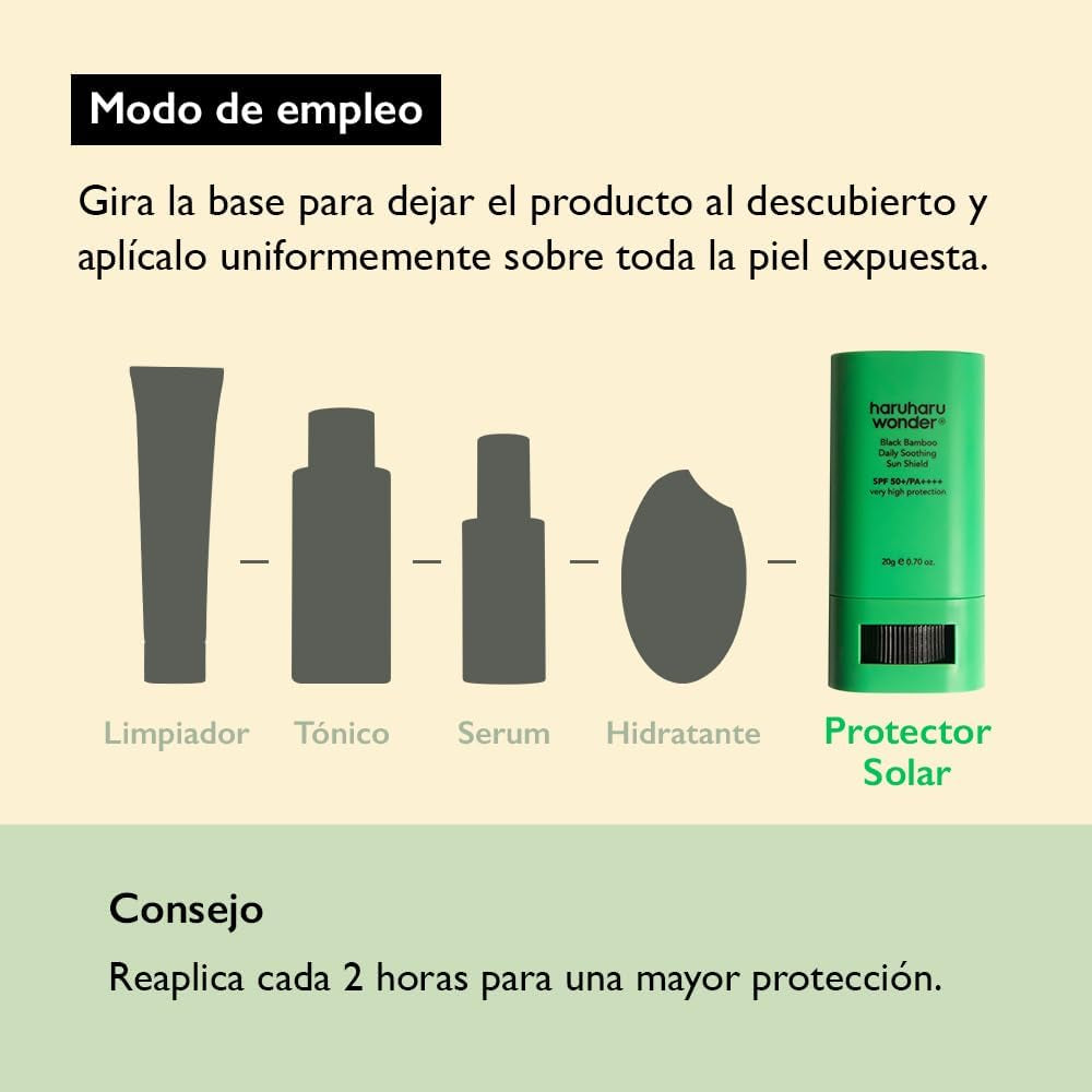 Haruharu Wonder Black Bamboo Daily Soothing Sun Shield - Protector Facial 50+SPF Uso Diario En Stick, Acabado Mate Y Refrescante, Todo Tipo De Pieles