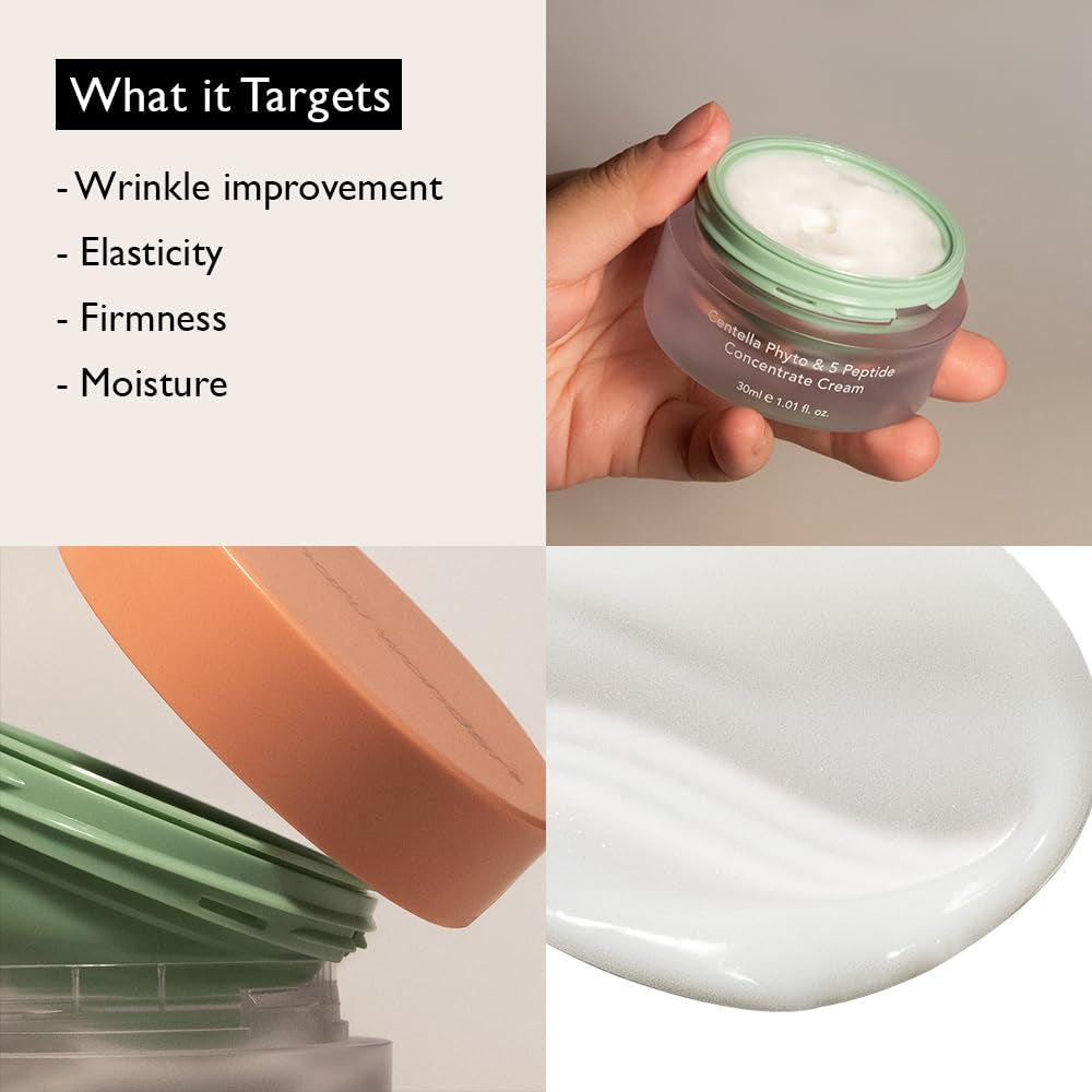 Wonder Centella Phyto & 5 Peptide Concentrate Cream, Daily & Night Cream, Nourishing, Wrinkles Improvement for All Skin Types, Vegan, Cruelty-Free 1.01 Fl. Oz