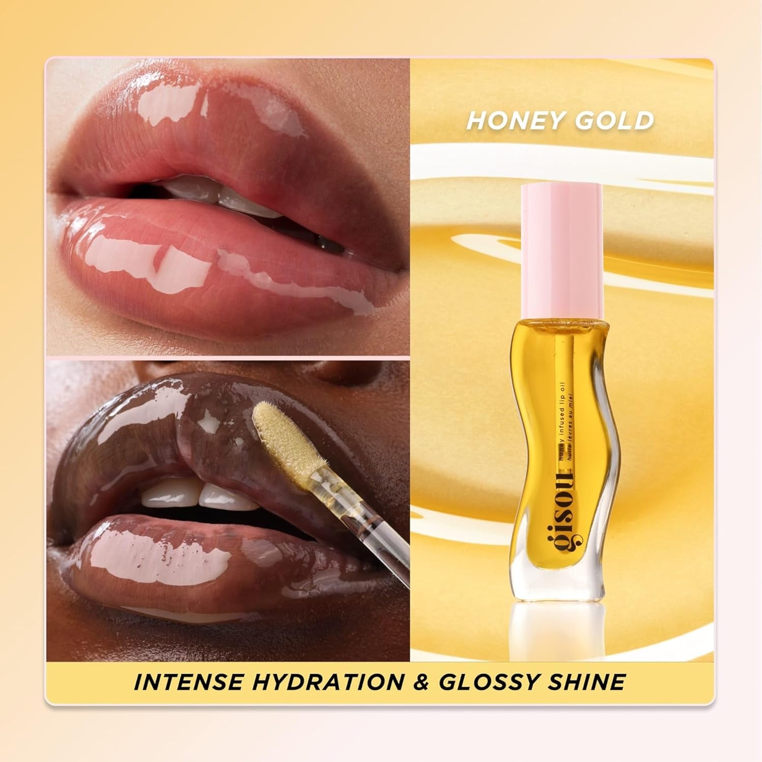 Honey Infused Hydrating Lip Oil, Nourishing Moisturizer for Dry Lips, High Shine, Smooth Finish, Clear Golden Glow, Fresh Honey Scent, 8Ml