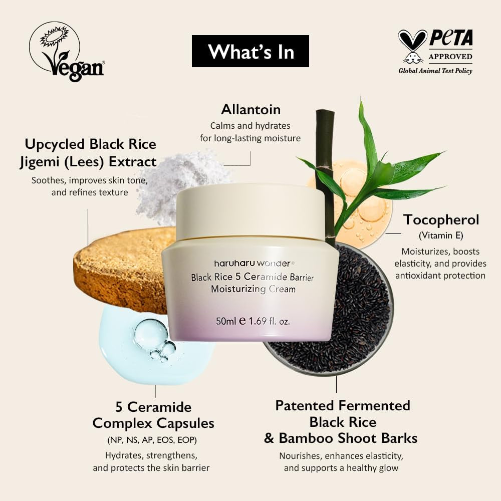 Haruharu Wonder Black Rice 5 Ceramide Barrier Crema Hidratante, Cuidado Diario De Barrera De La Piel, Hidratación De Larga Duración, Soothing & Nourishing, Cápsulas De Ceramida, Cuidado De La Piel