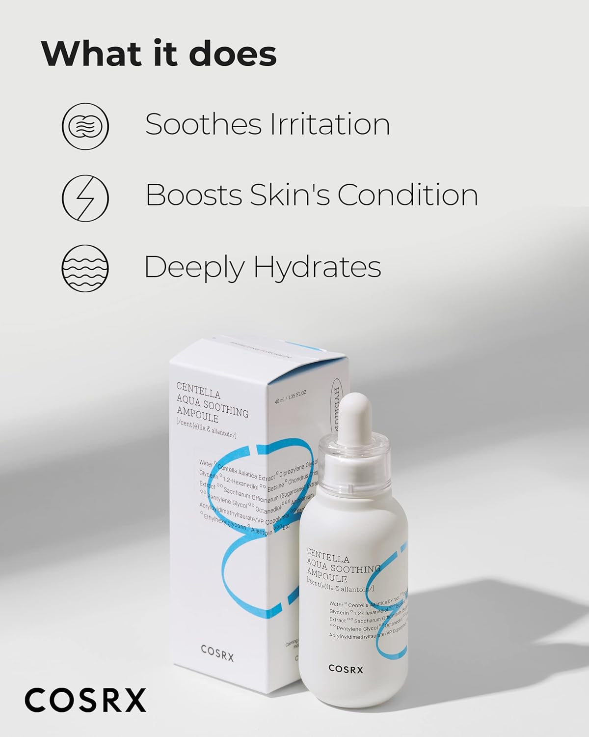 Centella Aqua Soothing Ampoule, Centella Asiatica Cica Serum, Korean Skin Care, 1.35 Fl Oz, for Sensitive Skin, Daily Skin Serum, Paraben Free, No Animal Testing
