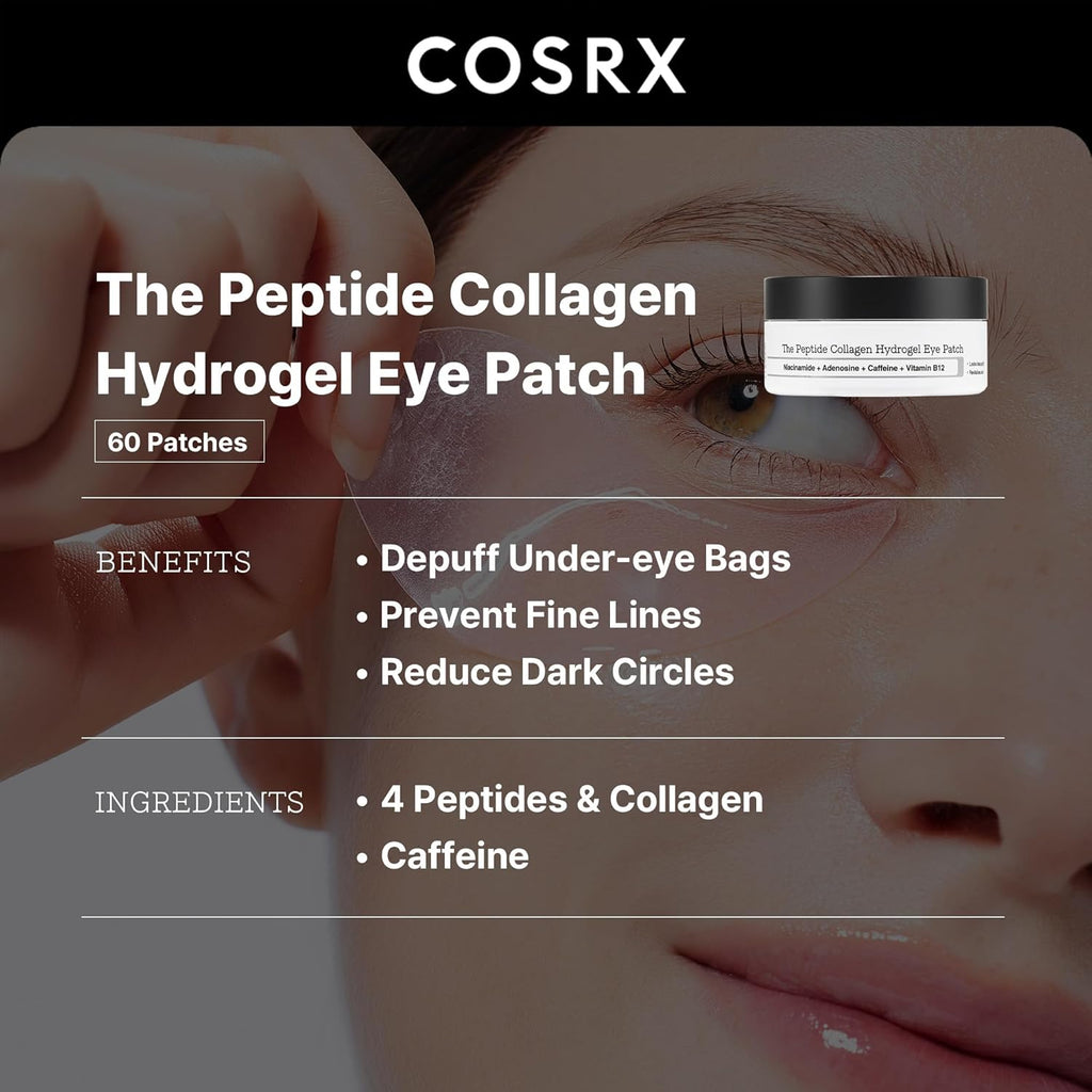 under Eye Mask, Peptide Collagen Hydrogel Eye Patch for Puffy Eyes and Dark Circles, 60 under Eye Patches, Korean Skin Care