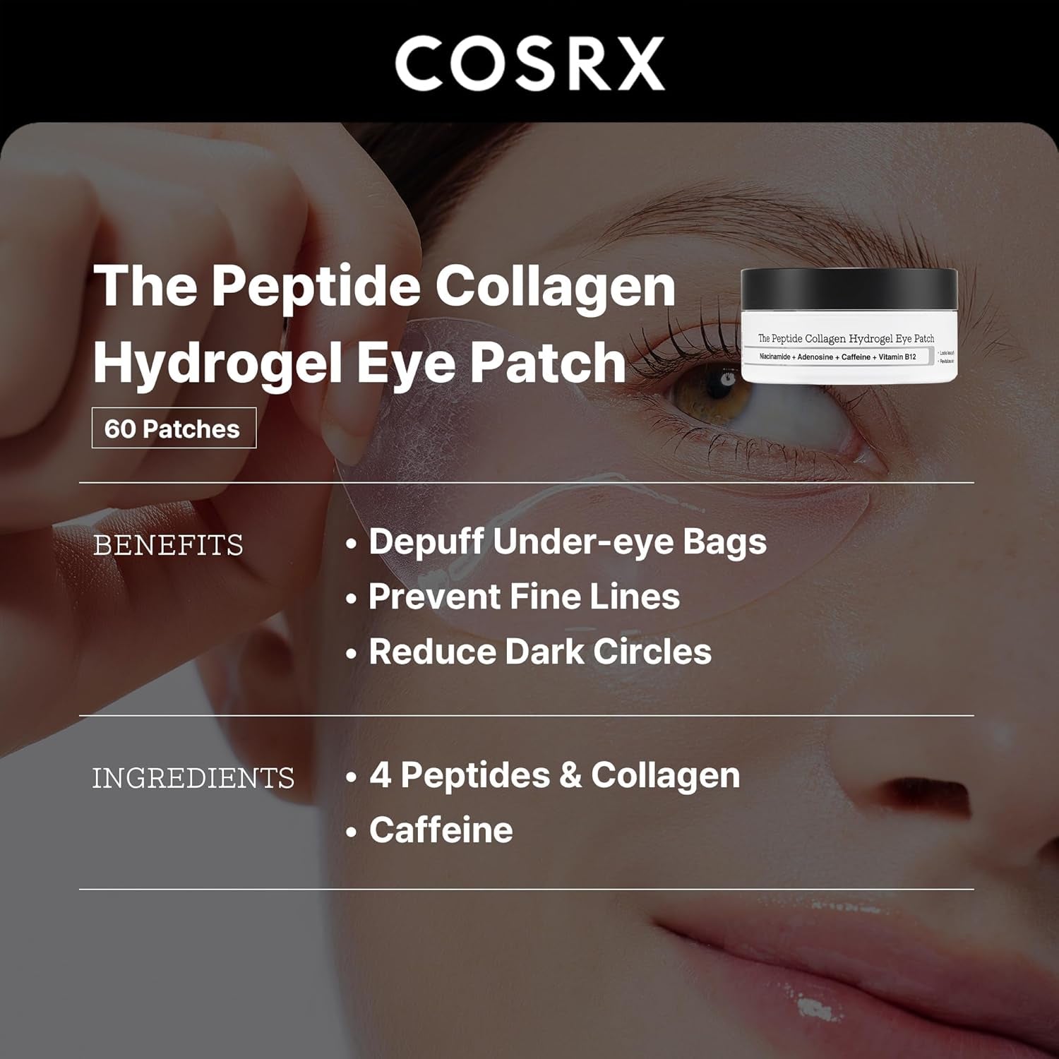 under Eye Mask, Peptide Collagen Hydrogel Eye Patch for Puffy Eyes and Dark Circles, 60 under Eye Patches, Korean Skin Care