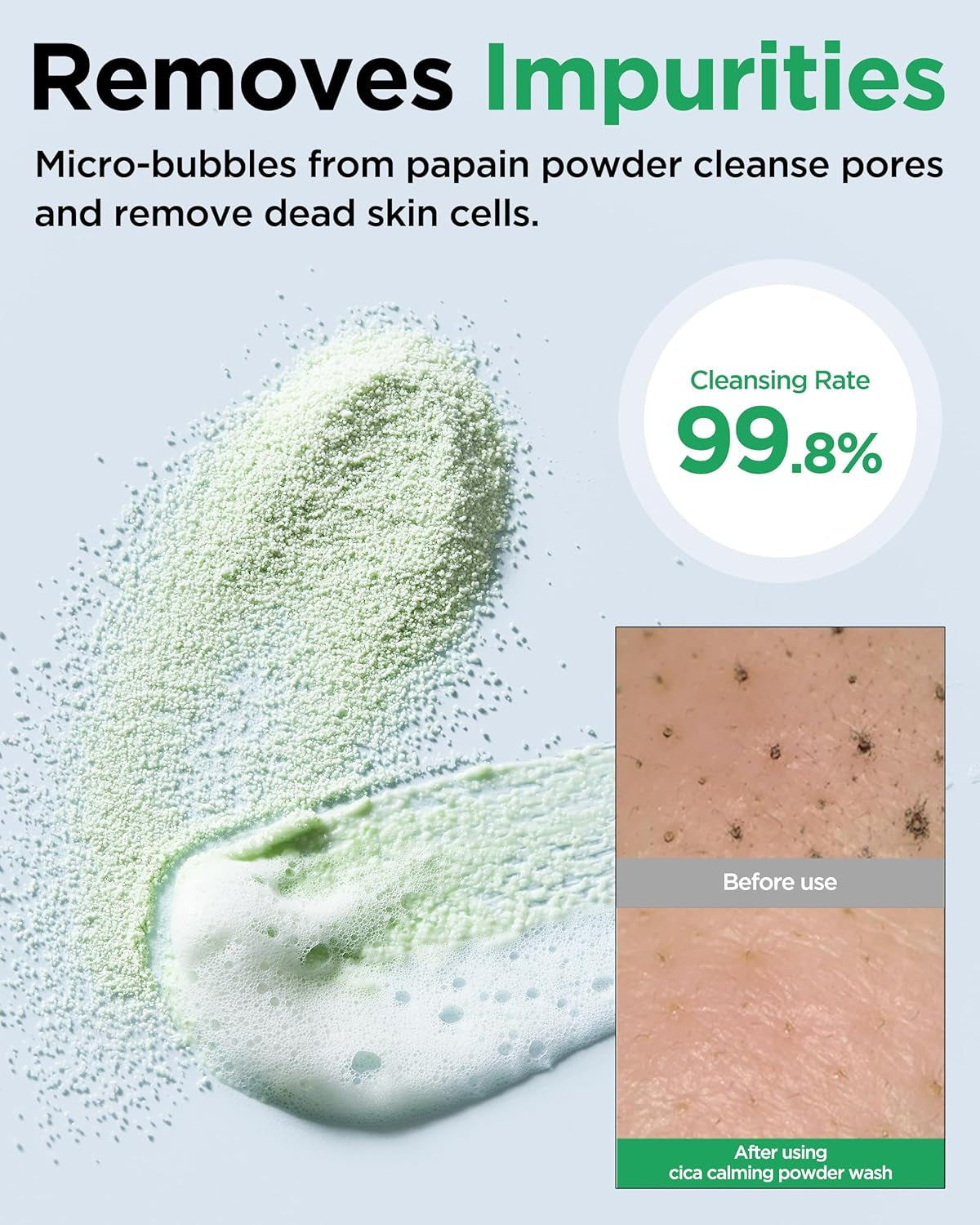 Cica Calming Powder Wash – Korean Enzyme Face Cleanser with Cica, Tea Tree & Papain – Hypoallergenic Low Ph Powder Cleanser for Sensitive Skin, Pore Purifying & Exfoliating,. 1.69 Oz.