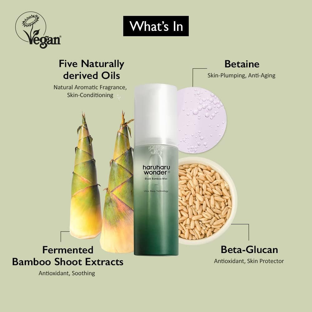 Wonder Black Bamboo Mist - Hydrating and Firming Skin, Black Rice, Panax Ginseng for Clean and Smooth Skin Surface (2.7 Fl.Oz) | Vegan, Crurelty Free, Ewg-Green