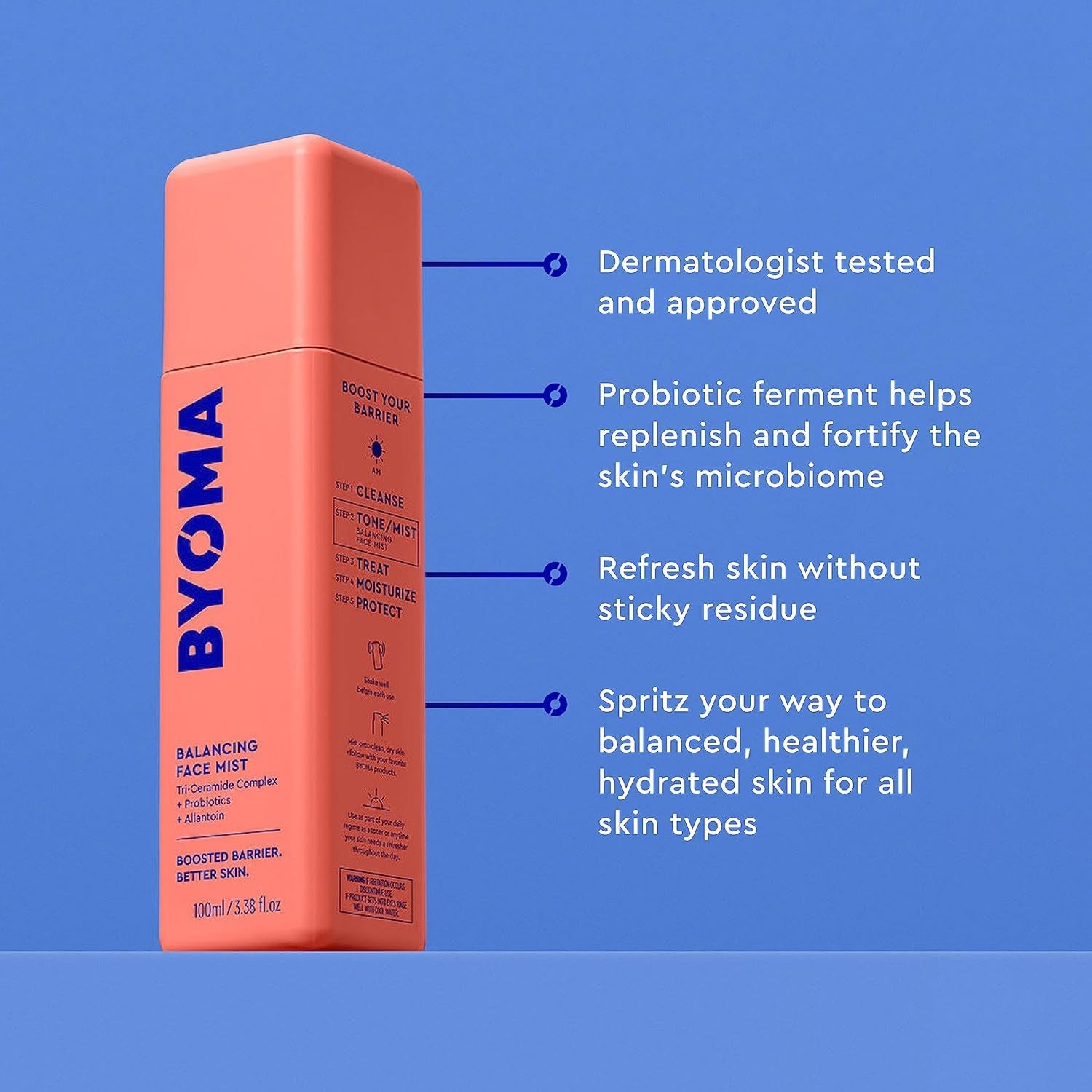 Balancing Face Mist - Ph Balanced Face Toner with Ceramides, Probiotics & Allantoin - Alcohol Free Toner Spray - Balance, Soothe & Refresh Throughout the Day - 3.38 Fl. Oz