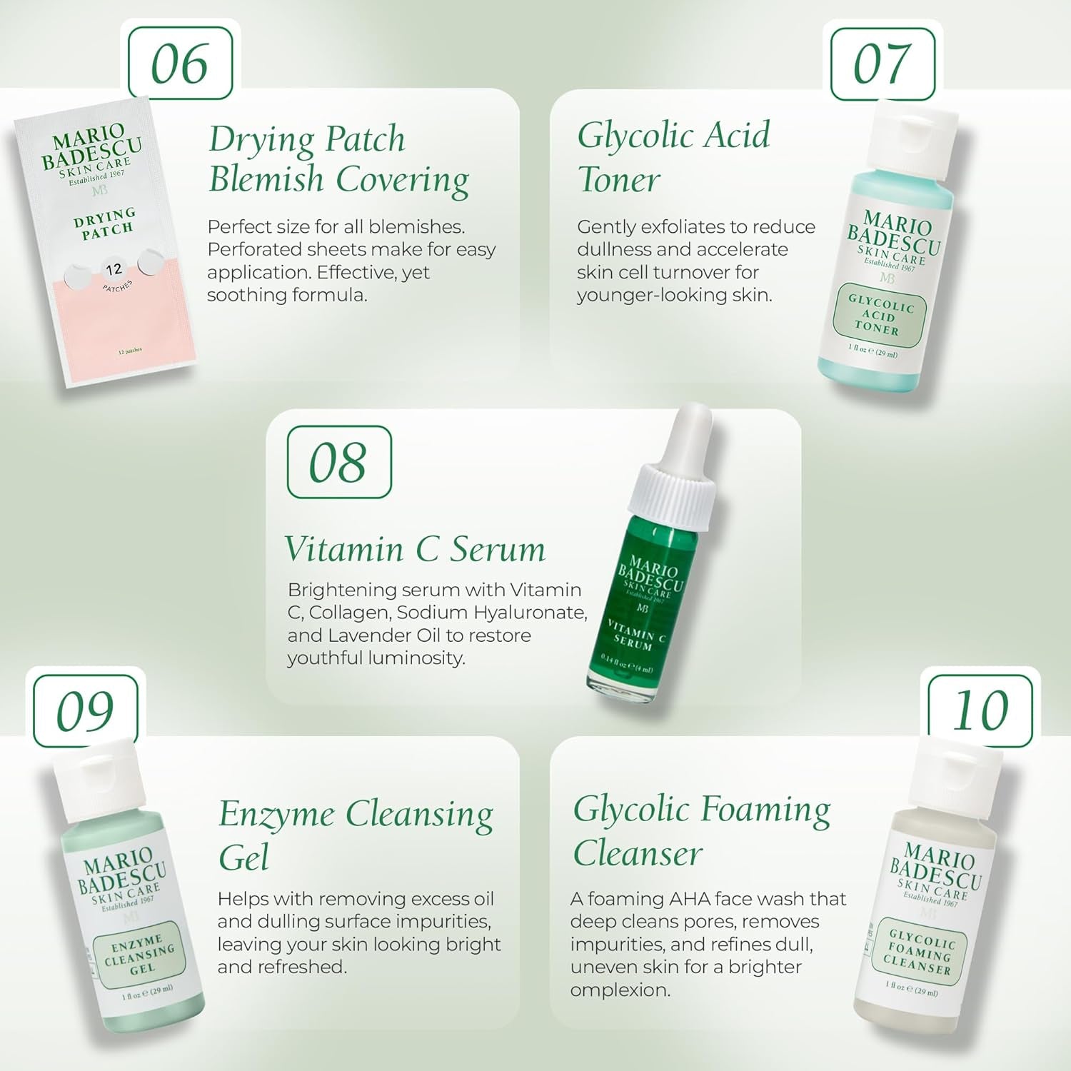 A Little Bit of Mario 10-Piece Skincare Kit – Vitamin C Serum, Glycolic Acid Toner, Hyaluronic Dew Cream, Collagen Mask, HOCI Spray & Cleanser – Brightening, Anti-Aging & Hydration – Travel & Gift Set