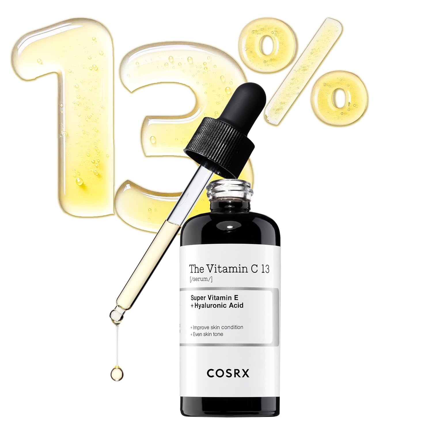 Pure Vitamin C 13% Serum with Vitamin E & Hyaluronic Acid, Hydrating Facial Serum for Fine Lines, Uneven Skin Tone & Dull Skin, 0.67Fl.Oz/20Ml, Korean Skin Care