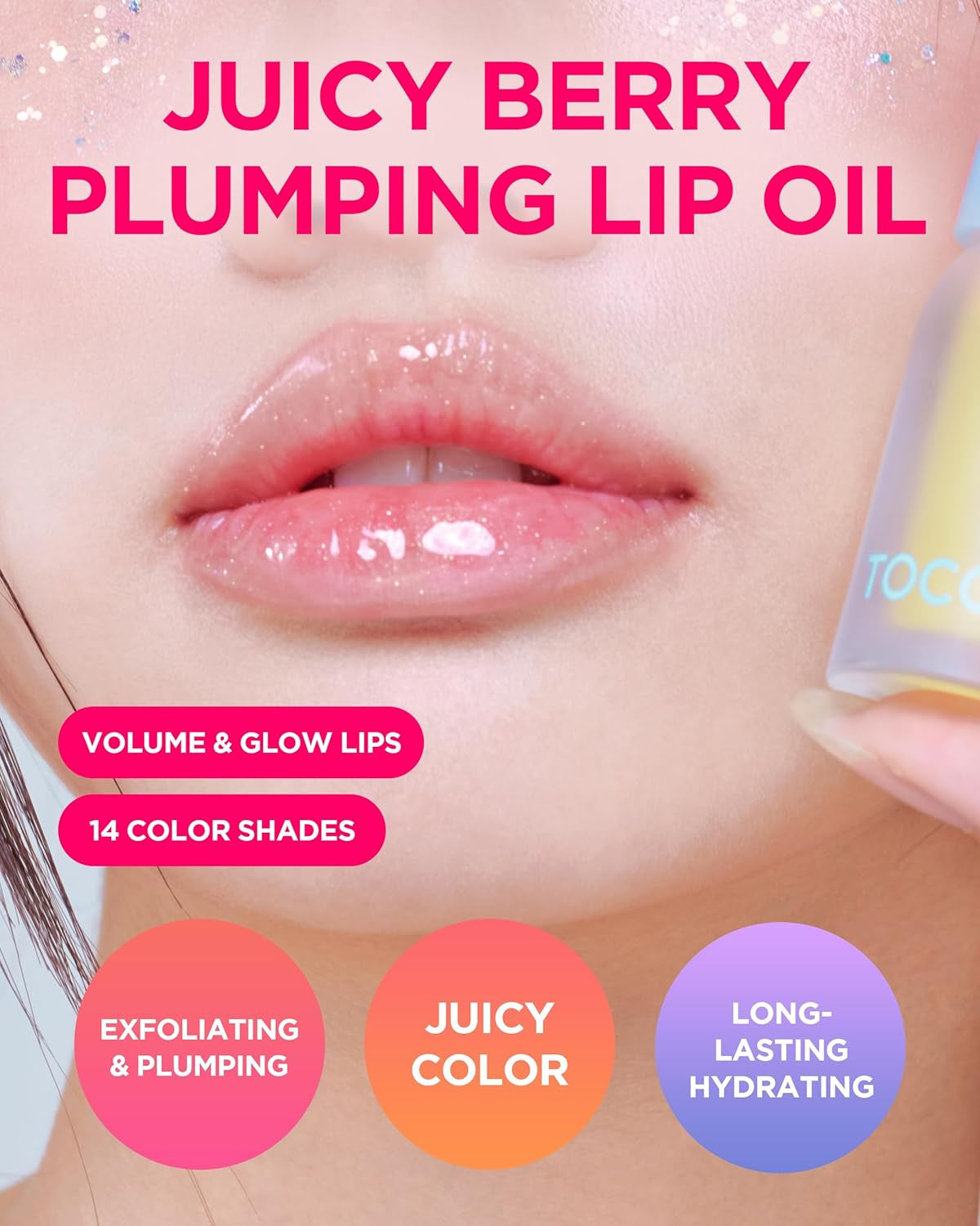 Juicy Berry Plumping Lip Oil Glam Max 11 Honey Lemon – Korean Vegan Hydrating Lip Oil with Plant Oils for High Shine Gloss - Non Sticky Formula for All Skin Tones, 0.12 Fl.Oz.