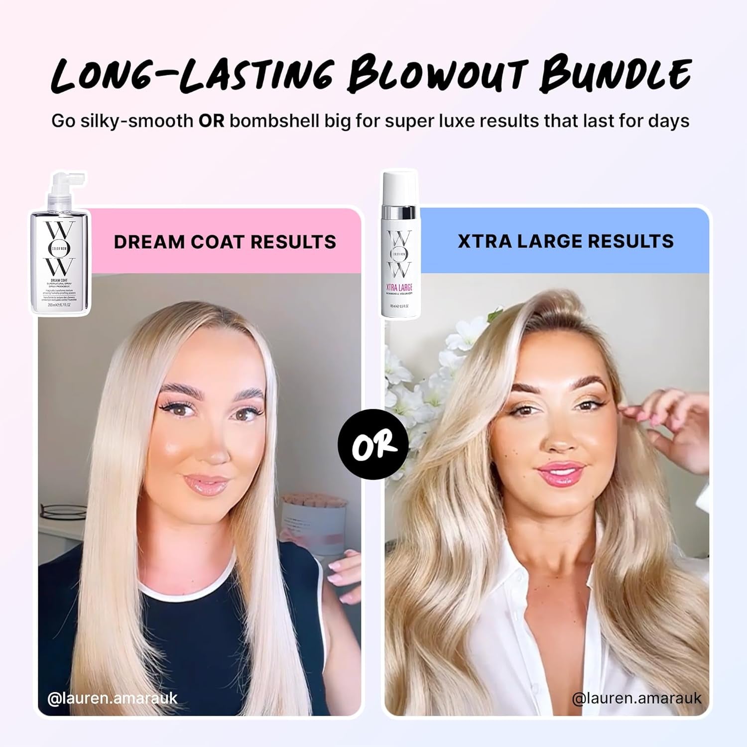 COLOR WOW Long-Lasting Blowout Bundle- Blowouts That Last for Days| Go Big with XTRA LARGE Volumizer and Go Frizz-Free with DREAM COAT Anti-Frizz Spray| Heat Protection
