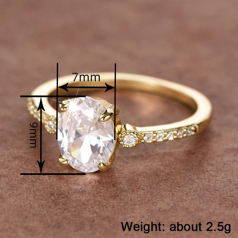 Fashion Women Ring Gold Color Simple Design Accessories Inlaid Bright Cubic Zirconia Elegant Jewelry for Engagement Daily