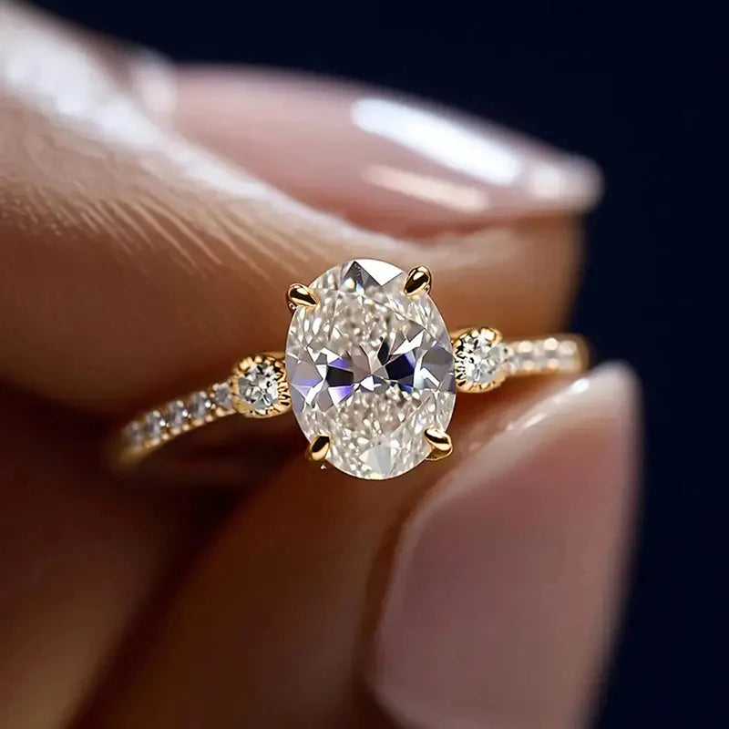 Fashion Women Ring Gold Color Simple Design Accessories Inlaid Bright Cubic Zirconia Elegant Jewelry for Engagement Daily