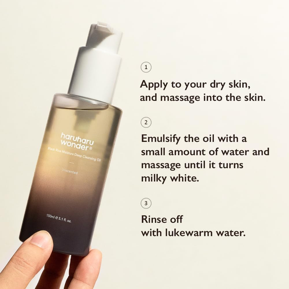 HARUHARU Wonder Black Humedad Del Arroz Aceite De Limpieza Profunda 5.1 Fl.Oz / 150Ml | Aceite Limpiador Facial Coreano, Desmaquillante | Aceite De Semilla De Jojoba | Vegano, Cruelty-Free