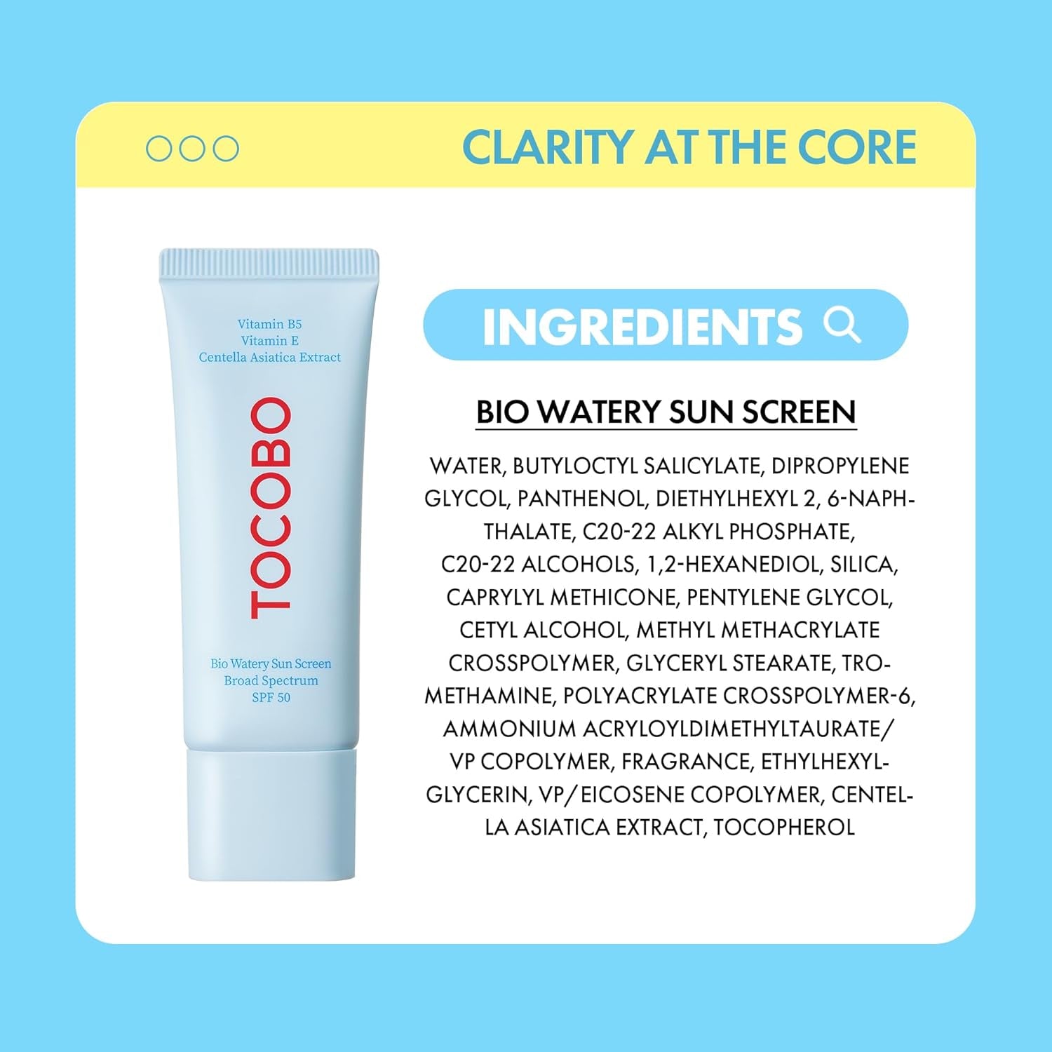 Bio Watery Sunscreen SPF 50 Broad Spectrum Korean Facial Sun Cream with Hyaluronic Acid - Lightweight Daily Face Sunblock Lotion - Vegan, Hypoallergenic, Oxybenzone-Free 1.35 Fl Oz