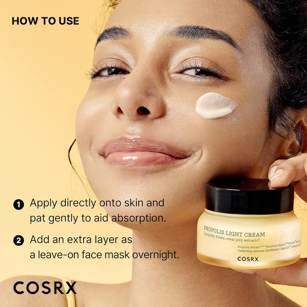 Full Fit Propolis Light Cream, 2.19 Fl.Oz / 65Ml, Propolis 64.5%, Hydrating Daily Day and Night Moisturiser, Korean Skin Care, Not Tested on Animals, Paraben Free