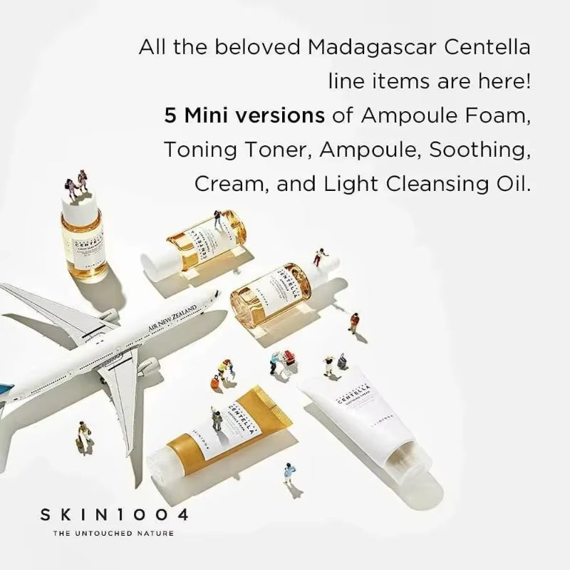 SKIN1004 Madagascar Centella Travel Kit, Toner, Ampoule, Soothing Cream, Cleansing Oil, Ampoule Foam, Basic Skincare Mini 5Pcs