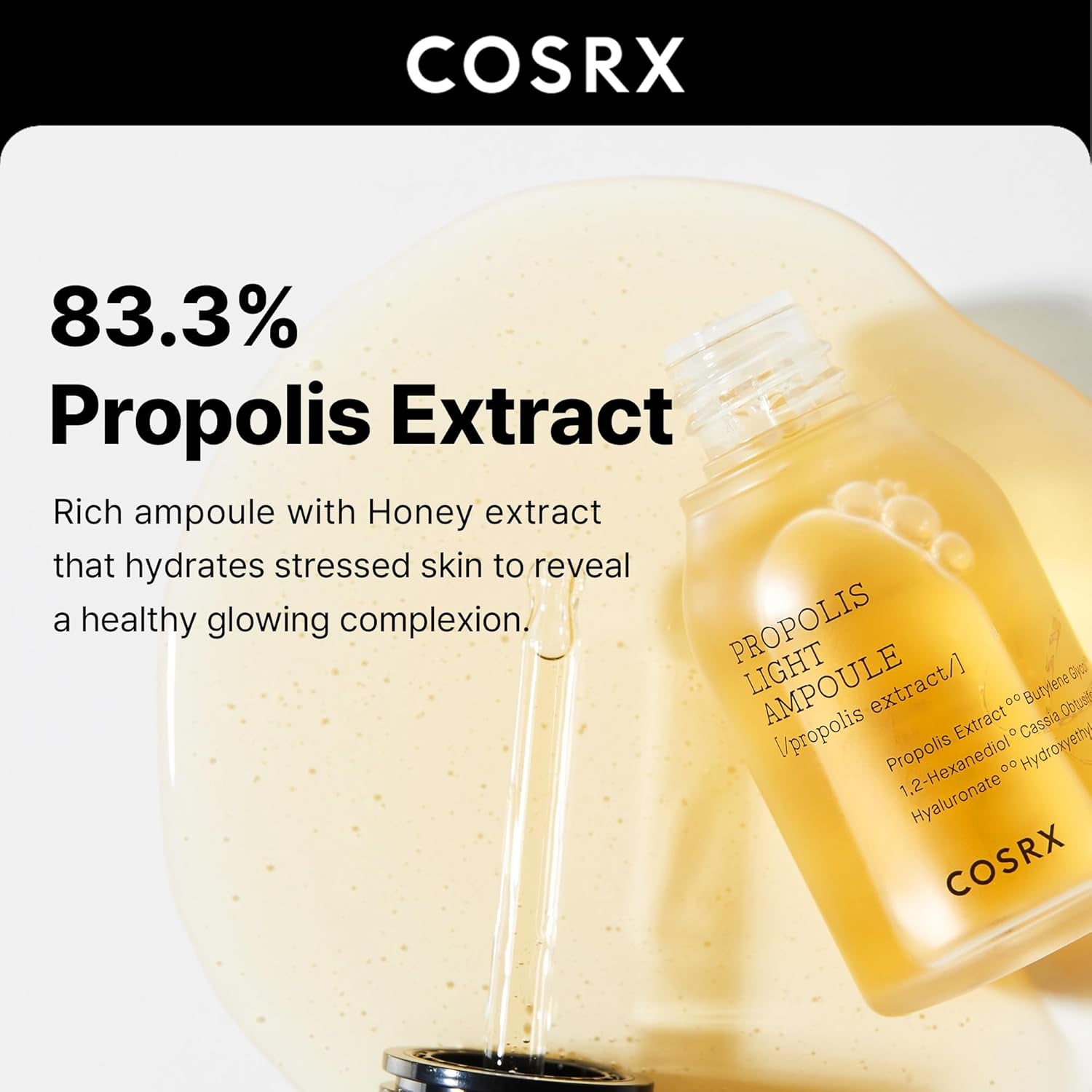 Propolis Ampoule, Glow Boosting Serum for Face with 73.5% Propolis Extract, 1.01Fl.Oz/30Ml, Hydrating Essence for Sensitive Skin, Fine Lines, Uneven Skintone, Korean Skincare