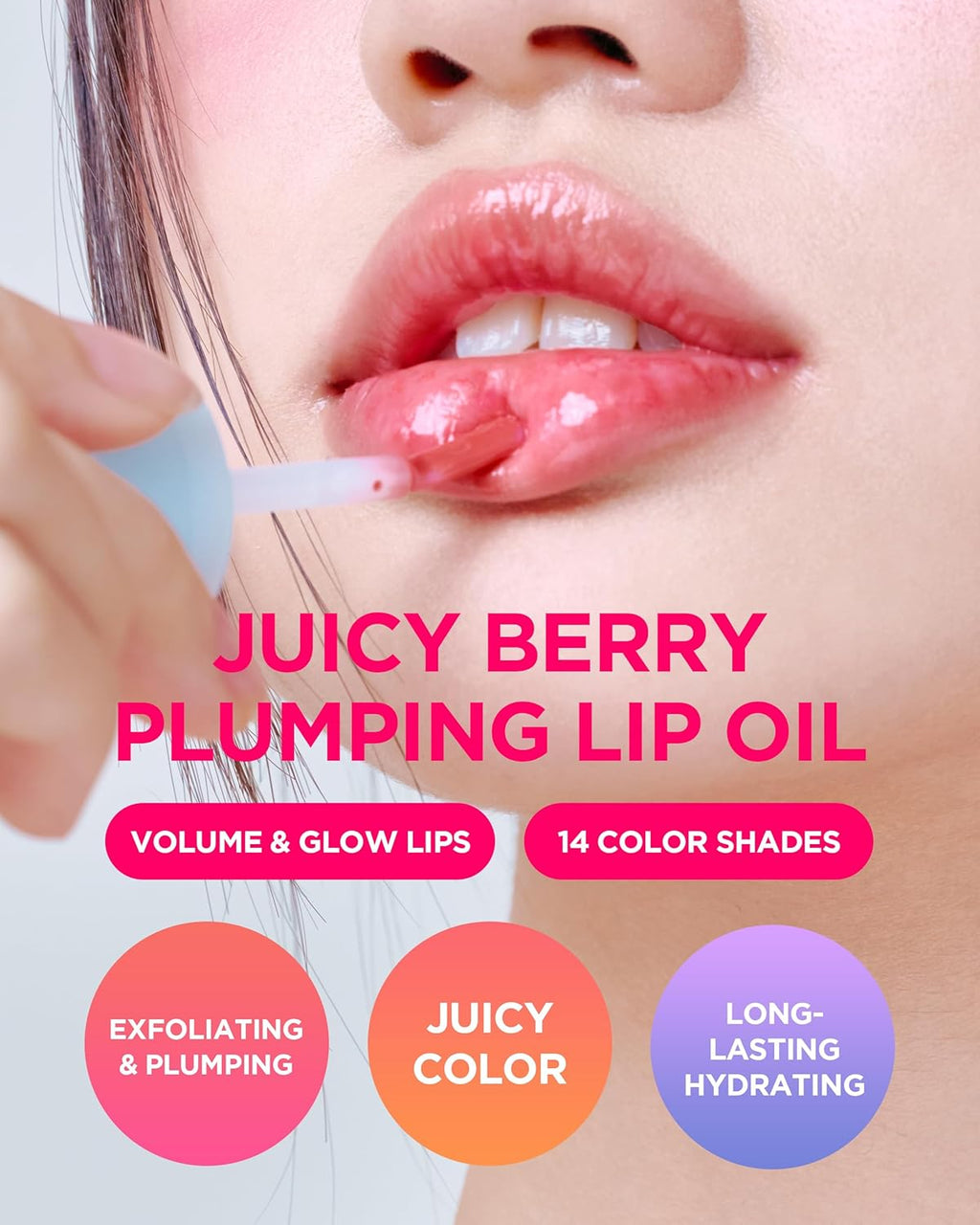Juicy Berry Plumping Lip Oil 05 Rosy Girl – Korean Vegan Hydrating Lip Oil with Plant Oils for High Shine Gloss - Non Sticky Formula for All Skin Tones, 0.12 Fl.Oz.