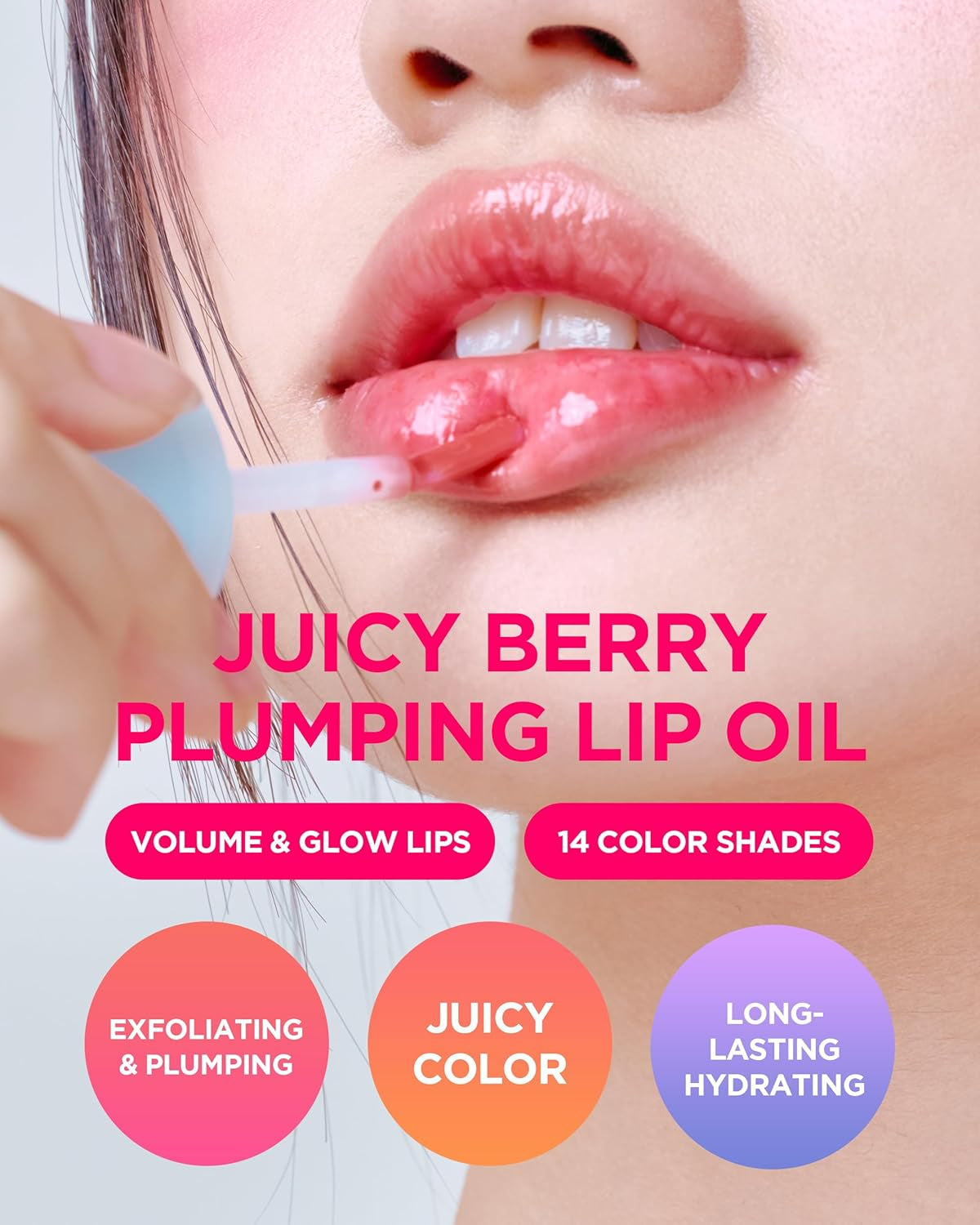 Juicy Berry Plumping Lip Oil 05 Rosy Girl – Korean Vegan Hydrating Lip Oil with Plant Oils for High Shine Gloss - Non Sticky Formula for All Skin Tones, 0.12 Fl.Oz.