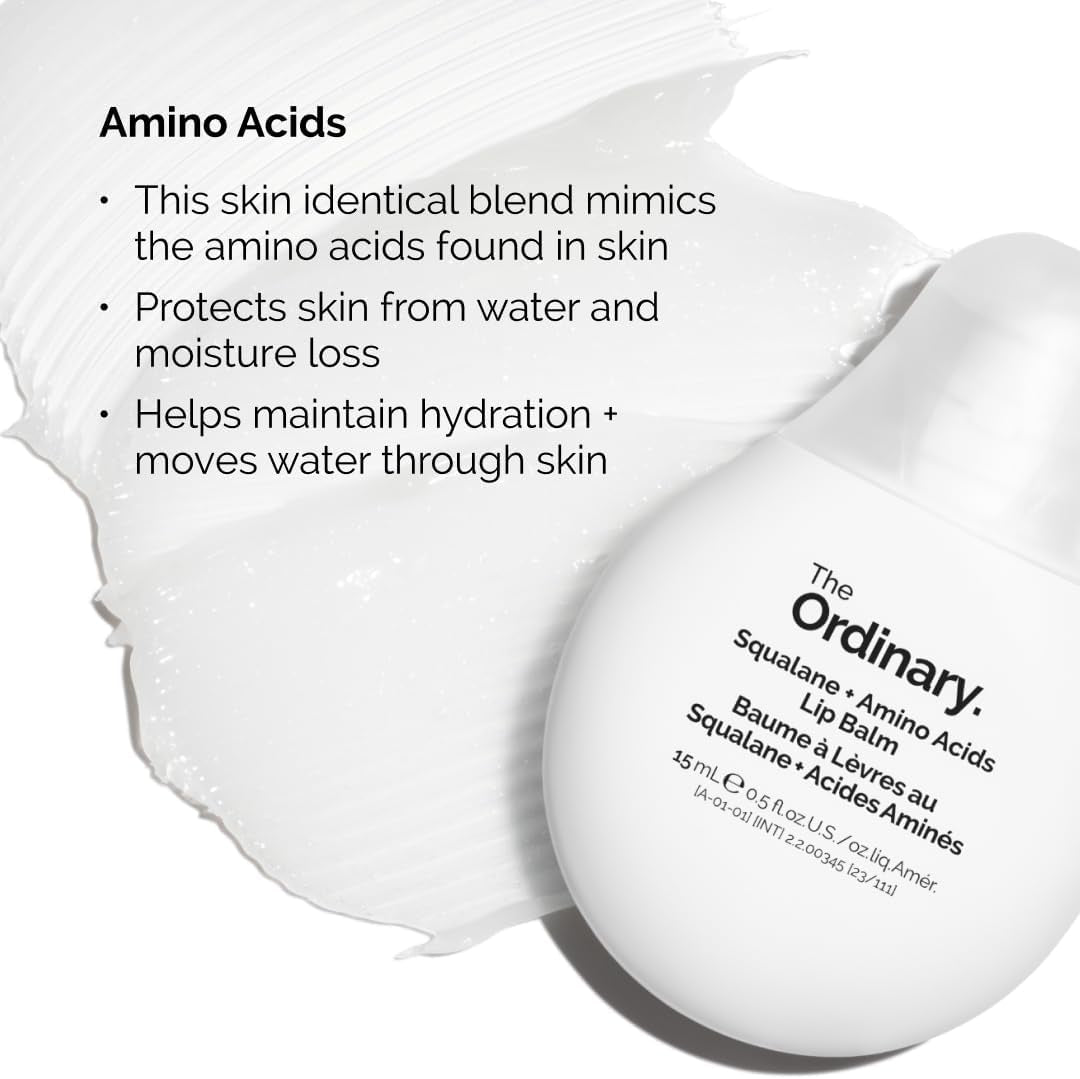 The Ordinary Squalane + Amino Acids Hydrating Lip Balm, for Lips, Elbows, and Cuticles, 15Ml