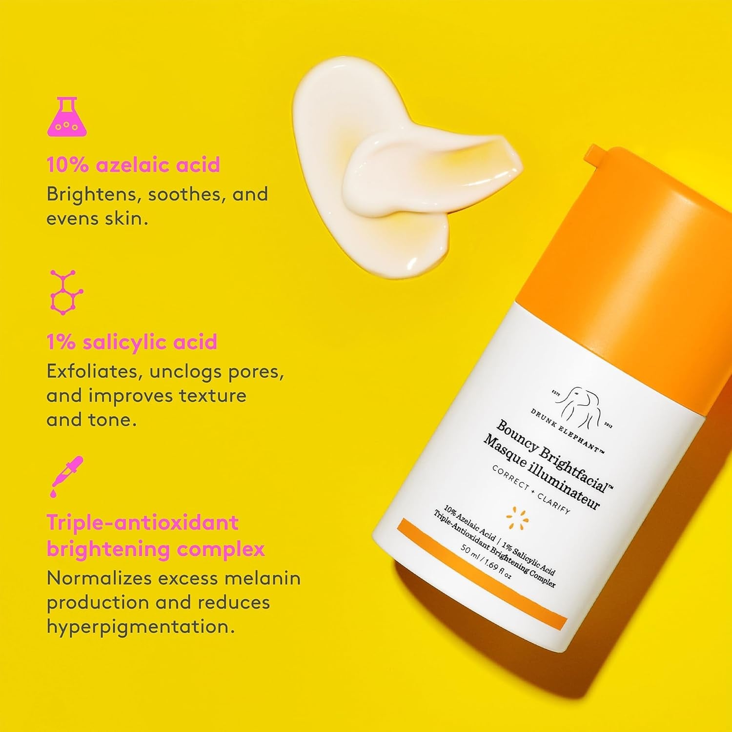Bouncy Brightfacial - 50 Ml/1.69 Fl Oz - Illuminating Face Mask - Clean Clinical Skincare - Cruelty-Free - Dermatologist-Tested - Free of Essential Oils, Silicones, and Fragrance