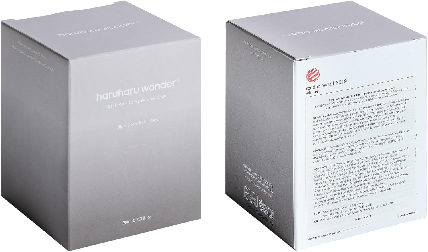 Haruharu Wonder Crema Con 10 Tipos De Ácido Hialuronico, Crema Hidratante Facial Para Todo Tipo De Piel, Skincare Coreano, 90Ml