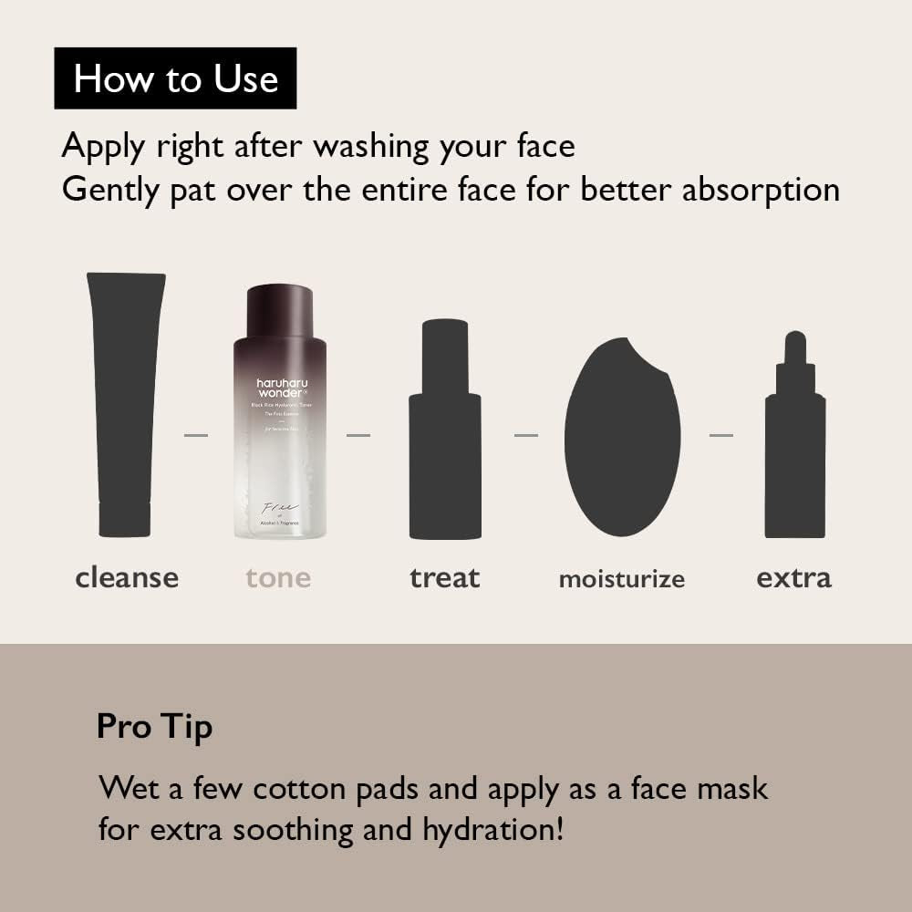 Haruharu Wonder Tónico Facial Hidratante Para Pieles Sensibles Con Ácido Hialurónico Y De Arroz Negro, Para Todas Las Pieles, Skincare Coreano, Mejora Textura De La Piel, Libre Crueltad Animal, 150Ml
