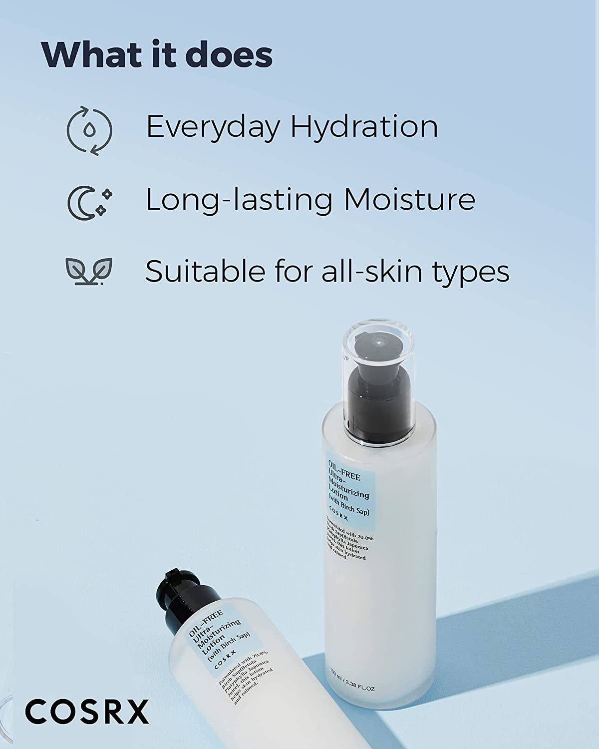 Oil Free Lotion with Birch Sap, Daily Acne Facial Moisturizer, Hydrating Moisturizer for All Skin Types, Korean Skin Care, Paraben Free, 3.38 Fl.Oz / 100Ml