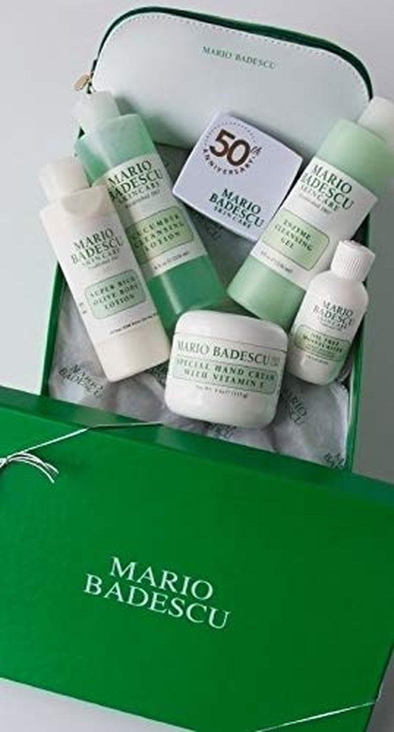 MB Favorites Collection, Skin Care Gift Set Includes SPF 17 Moisturizer, Enzyme Cleansing Gel, Cucumber Cleansing Lotion, Hand Cream, Body Lotion, Cosmetic Bag & Compact Mirror