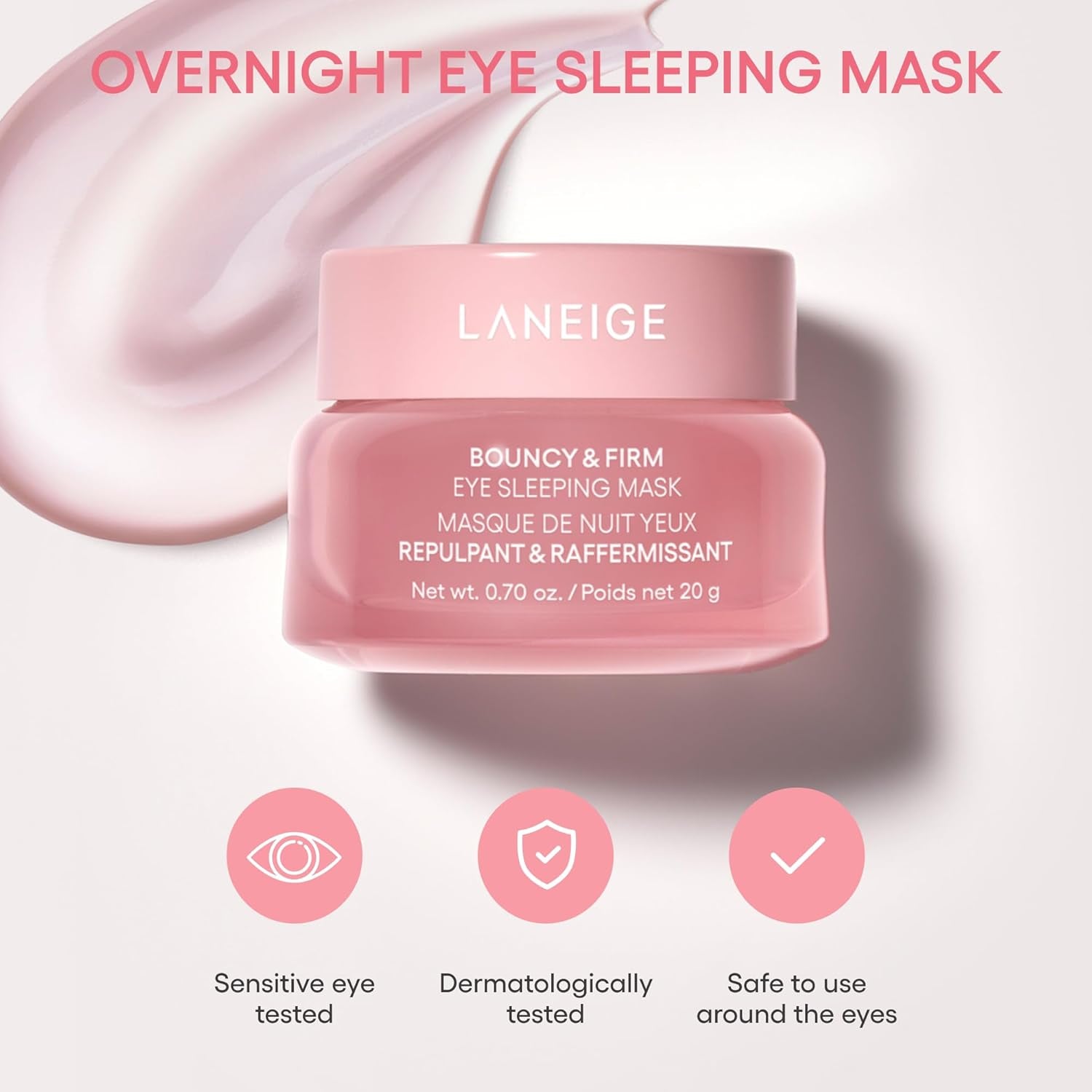 Bouncy & Firm Eye Sleeping Mask: Depuff and Firm with Peony & Collagen Complex, Ceramide, & 5D Hyaluronic Acid