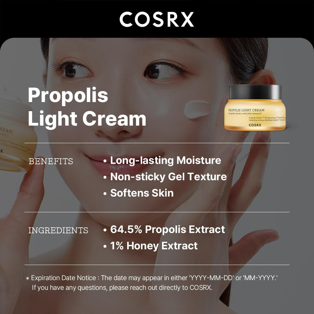Full Fit Propolis Light Cream, 2.19 Fl.Oz / 65Ml, Propolis 64.5%, Hydrating Daily Day and Night Moisturiser, Korean Skin Care, Not Tested on Animals, Paraben Free