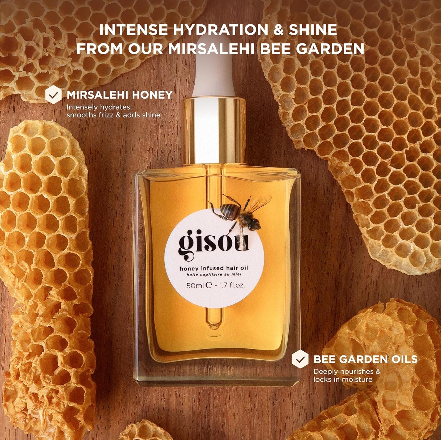 Honey Infused Hair Oil, Award-Winning Hydration, Frizz Control & Shine Treatment, Mirsalehi Honey & Botanical Oils, Heat Protection up to 450°F, Lightweight Non-Greasy Oil for All Hair Types​