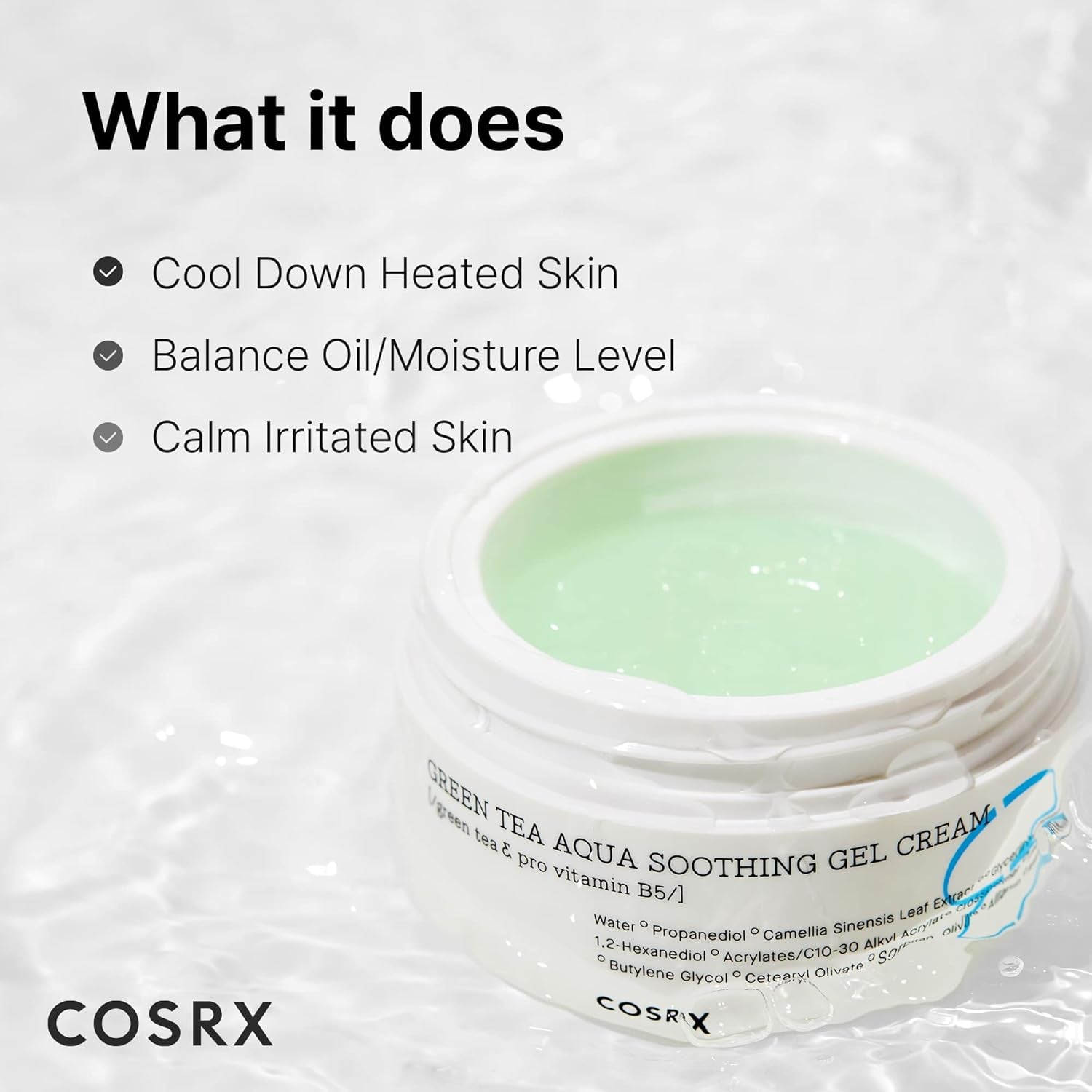 Hydrium Green Tea Aqua Soothing Gel Cream, 1.69 Fl.Oz / 50Ml | Lightweight Daily Cream | Camelia, Aloe Gel | Korean Skin Care, No Animal Testing, Paraben Free