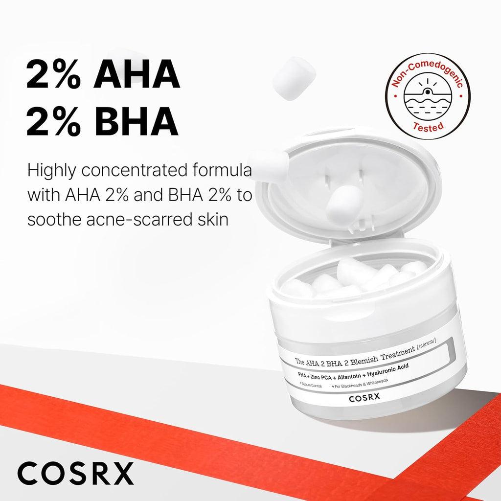 AHA 2% BHA 2% Blemish Treatment Serum, 60+ Pure Cotton Balls, Quick & Easy Daily Spot Treatment, Blackheads & Whiteheads, Sebum Control, Paraben Free, Phthalates Free, Korean Skin Care